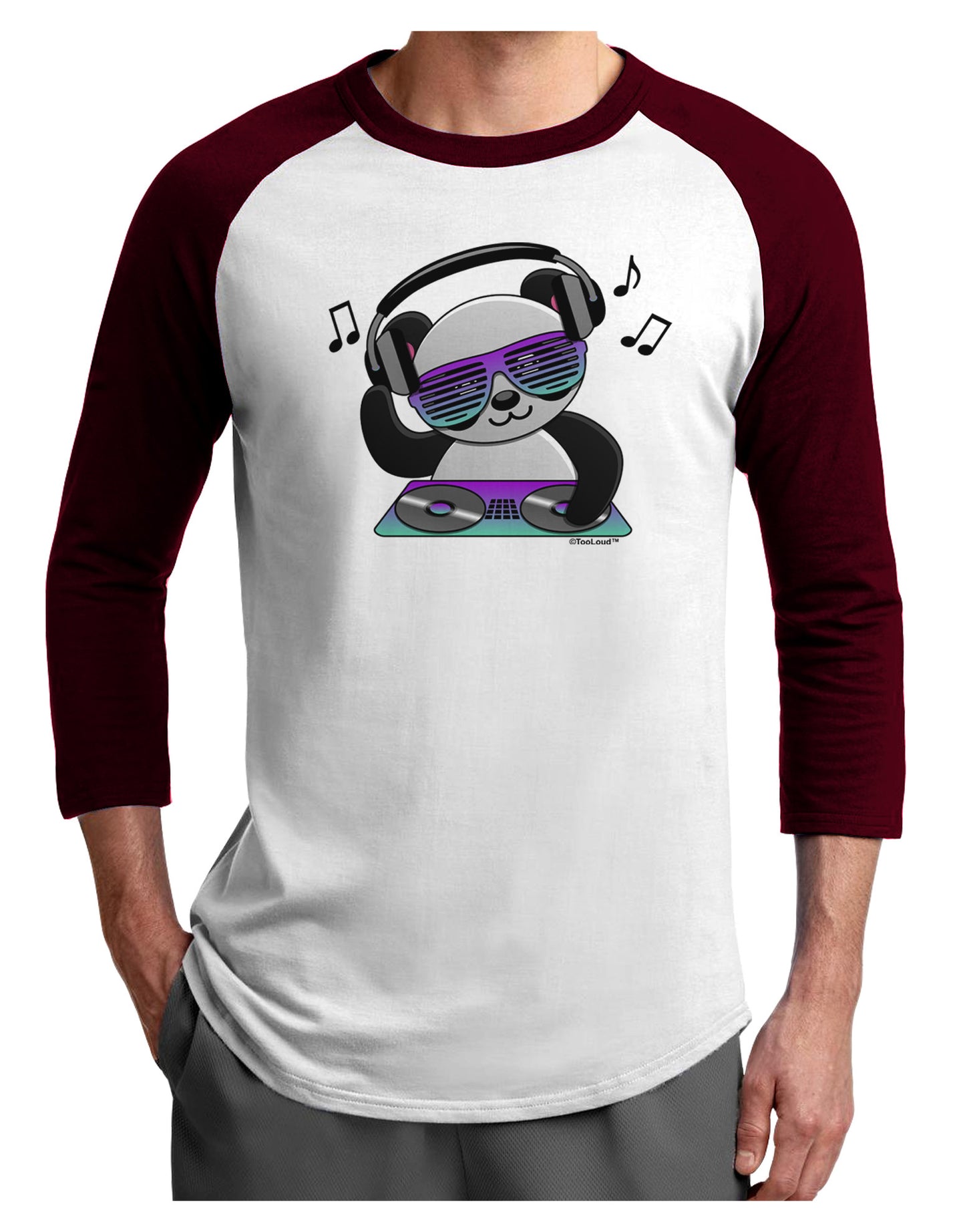 Panda DJ Adult Raglan Shirt-TooLoud-White-Cardinal-X-Small-Davson Sales