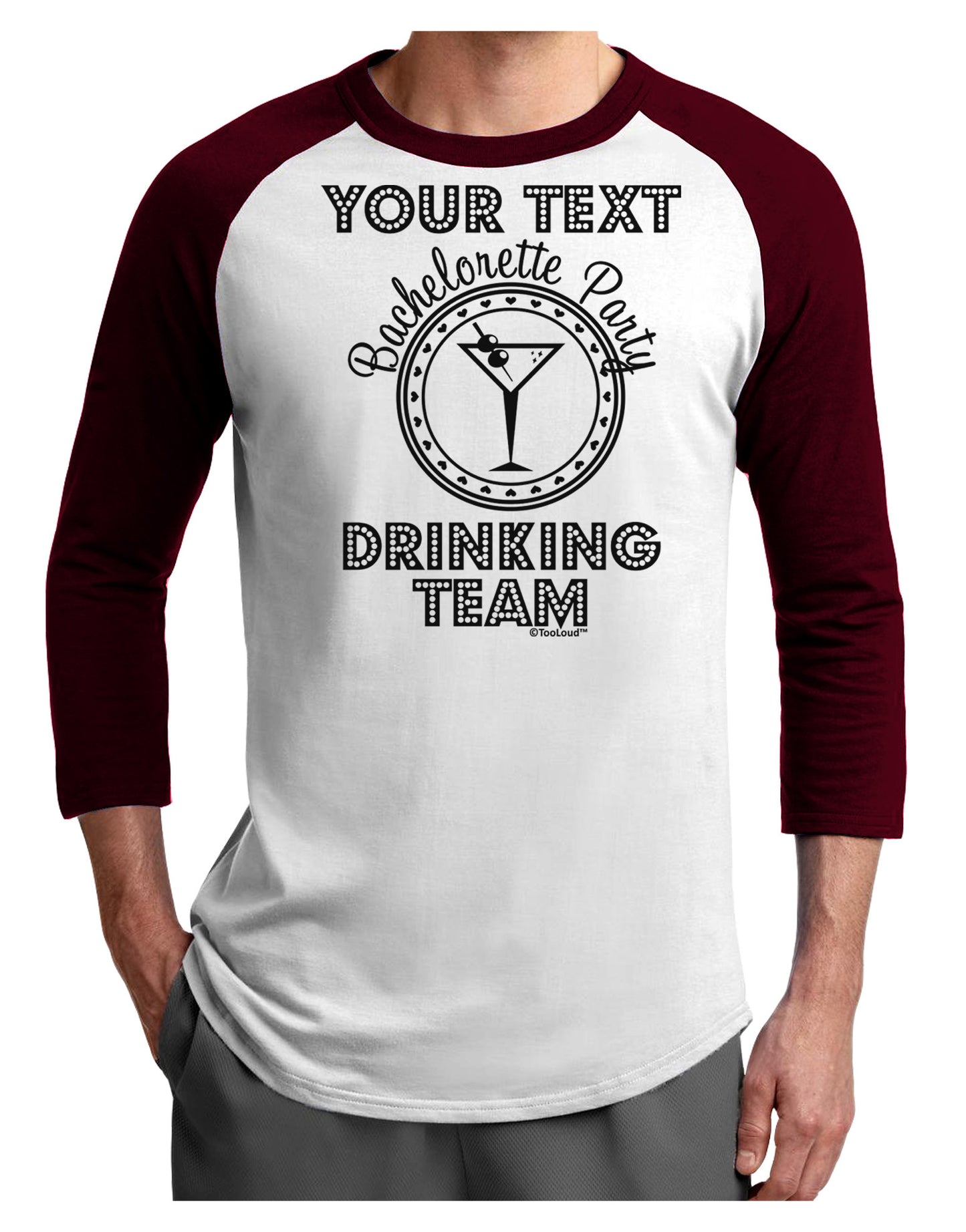 Personalized -Name- Bachelorette Party Drinking Team Adult Raglan Shirt-TooLoud-White-Cardinal-X-Small-Davson Sales