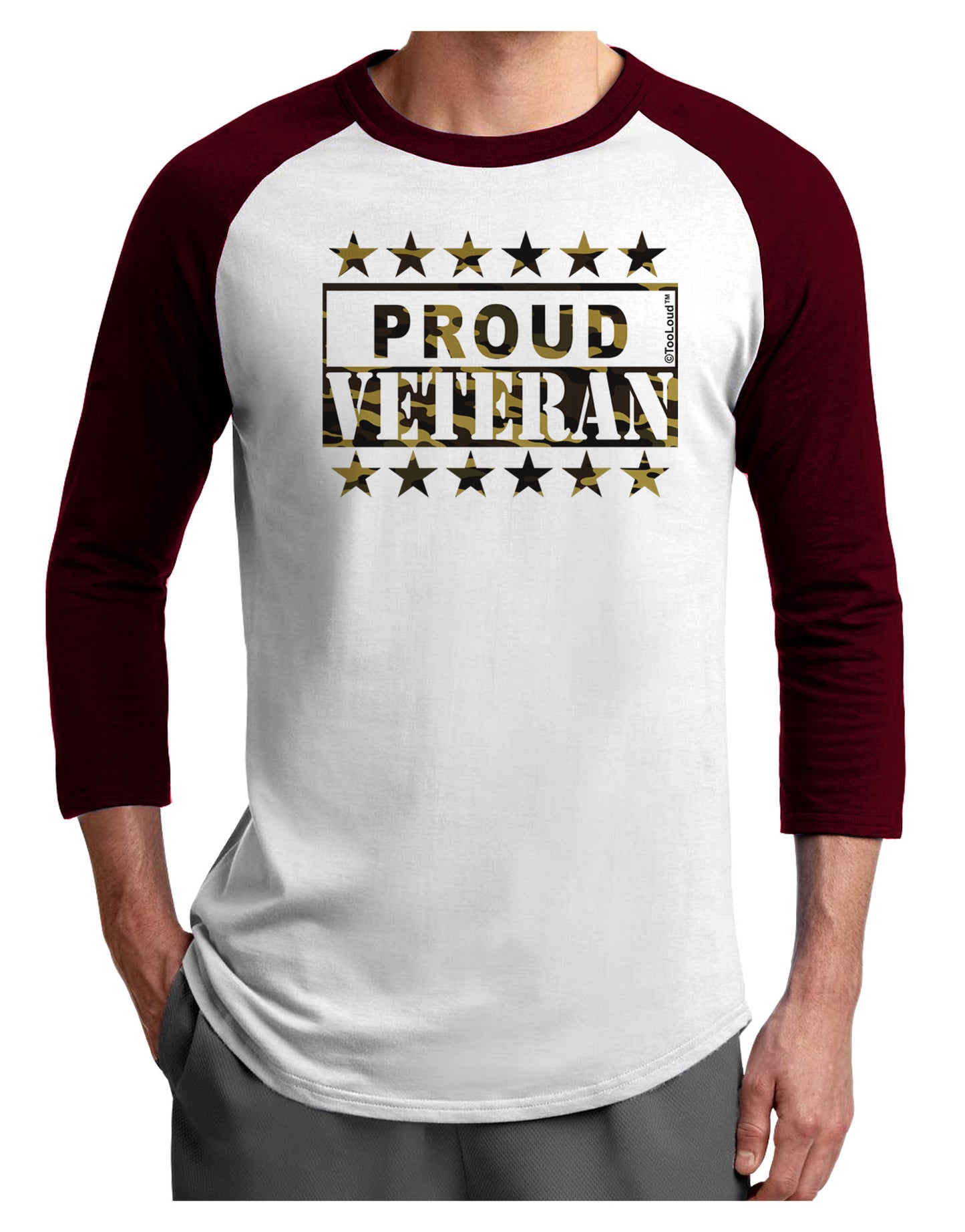 Proud Veteran Camo Adult Raglan Shirt-Raglan Shirt-TooLoud-White-Cardinal-X-Small-Davson Sales