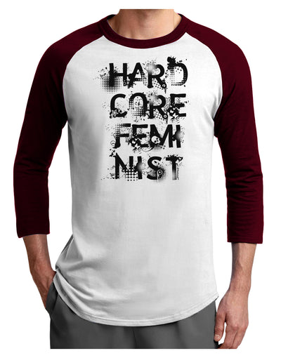 Hardcore Feminist Adult Raglan Shirt-TooLoud-White-Cardinal-X-Small-Davson Sales