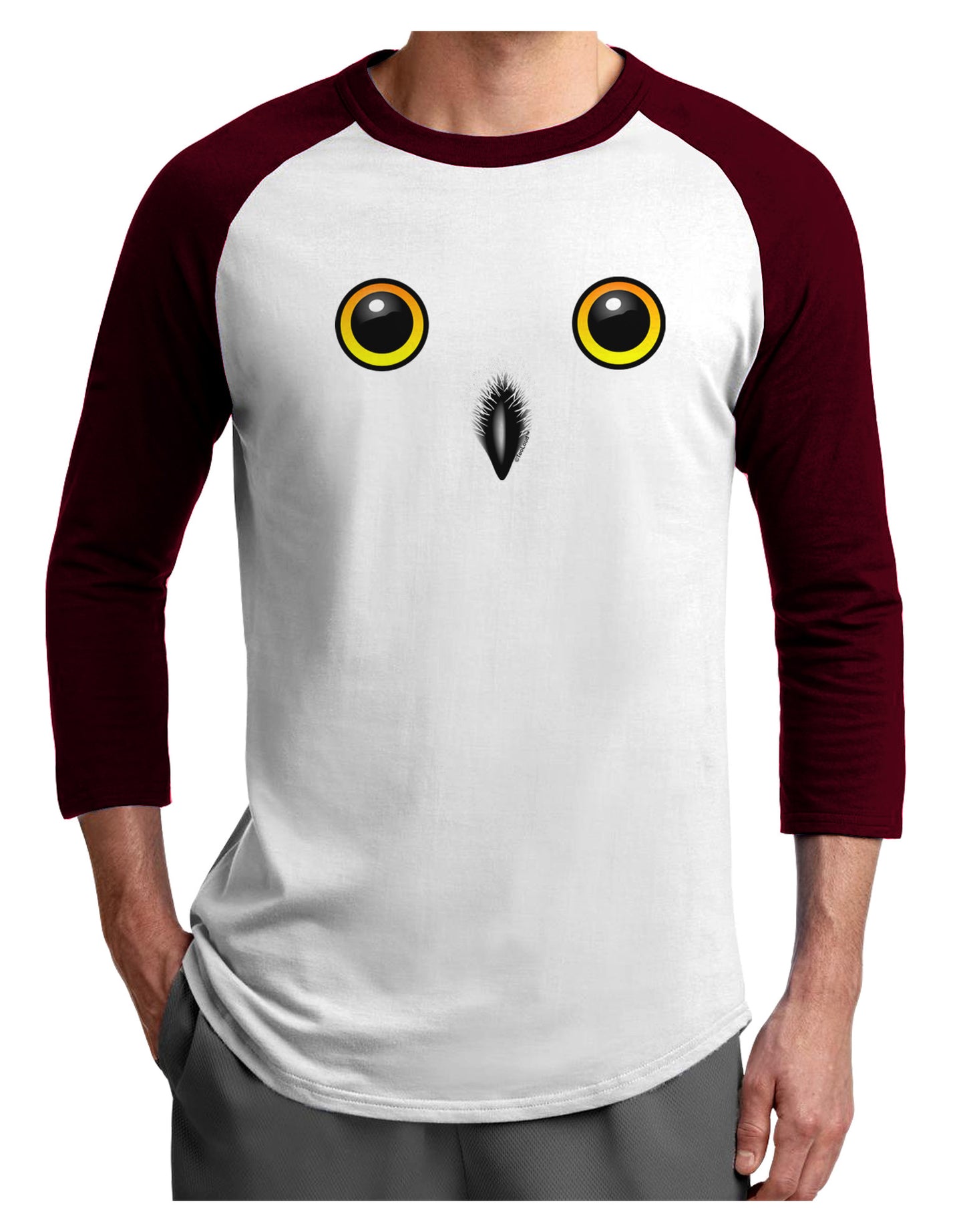 Cute Snowy Owl Face Adult Raglan Shirt-Raglan Shirt-TooLoud-White-Cardinal-X-Small-Davson Sales