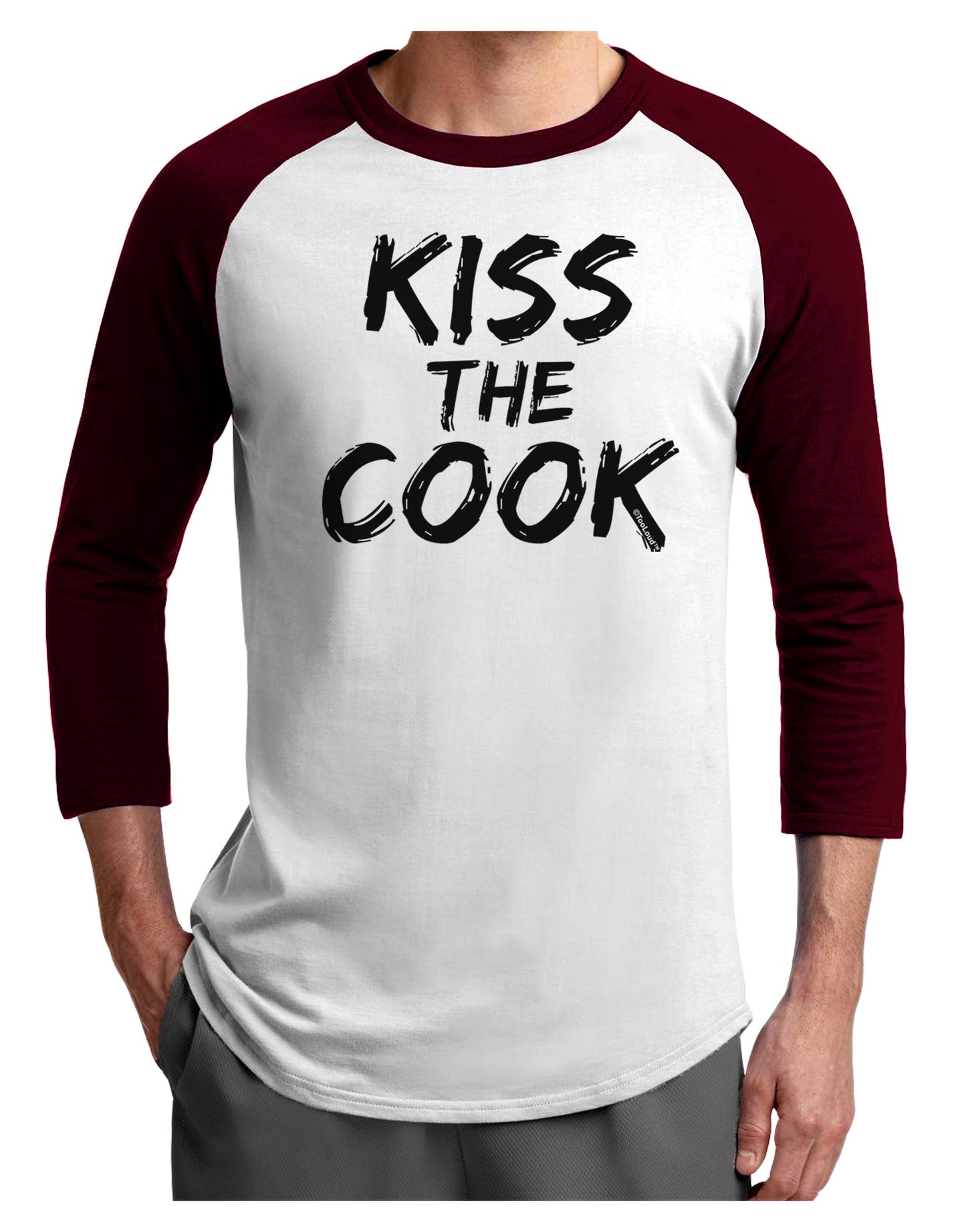 Kiss the Cook Grill Master 2 - Text Adult Raglan Shirt-Raglan Shirt-TooLoud-White-Cardinal-X-Small-Davson Sales