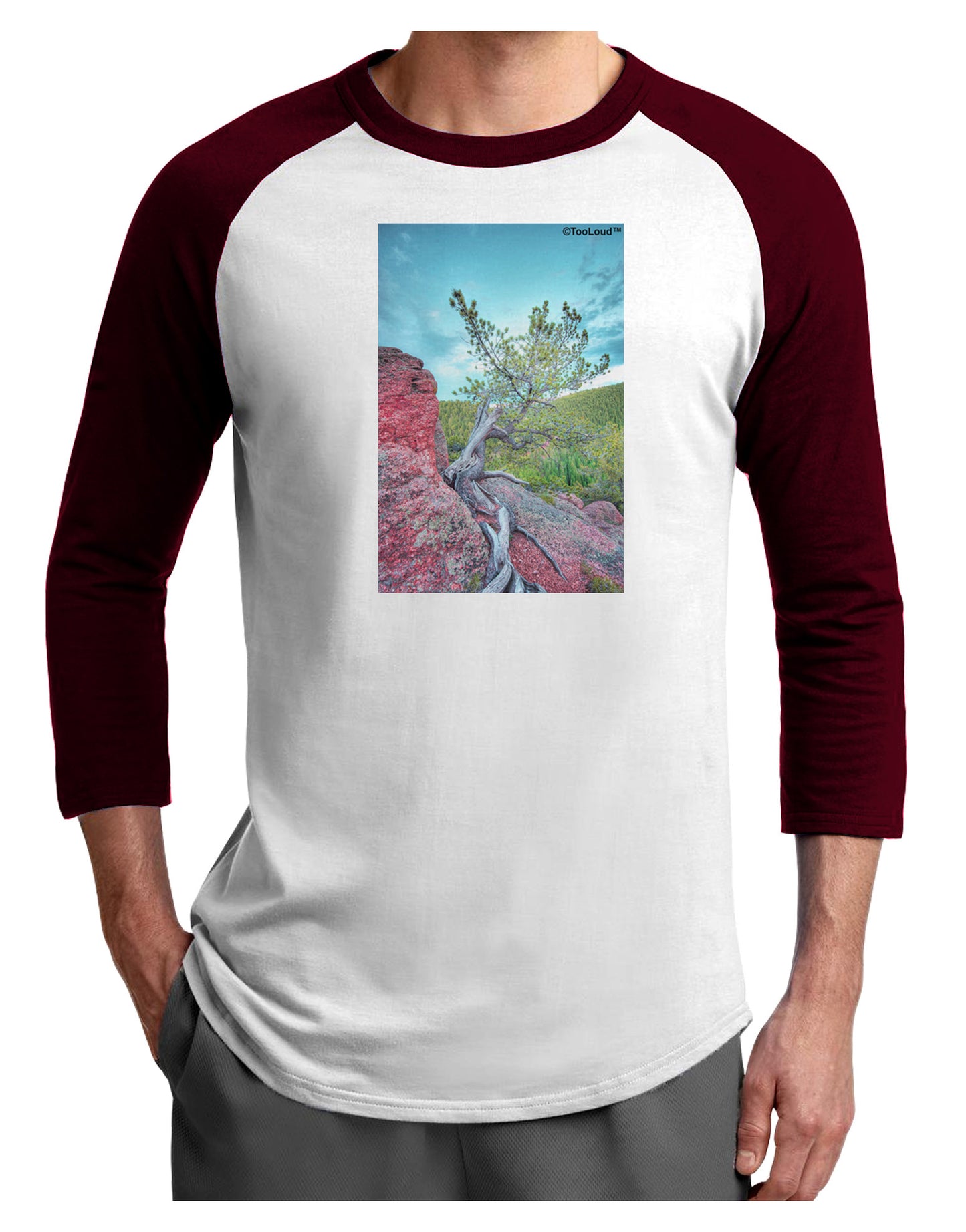 CO Cliffside Tree Adult Raglan Shirt-Raglan Shirt-TooLoud-White-Cardinal-X-Small-Davson Sales