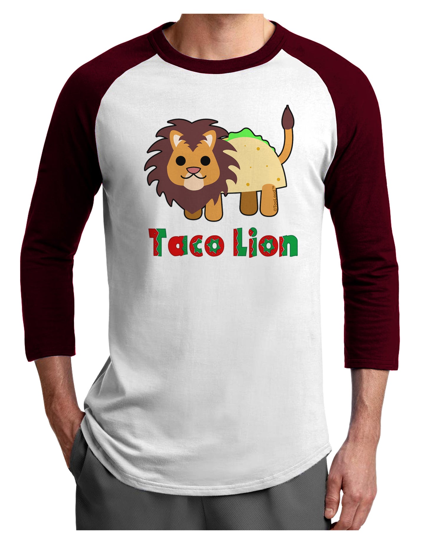 Cute Taco Lion Text Adult Raglan Shirt-TooLoud-White-Cardinal-X-Small-Davson Sales