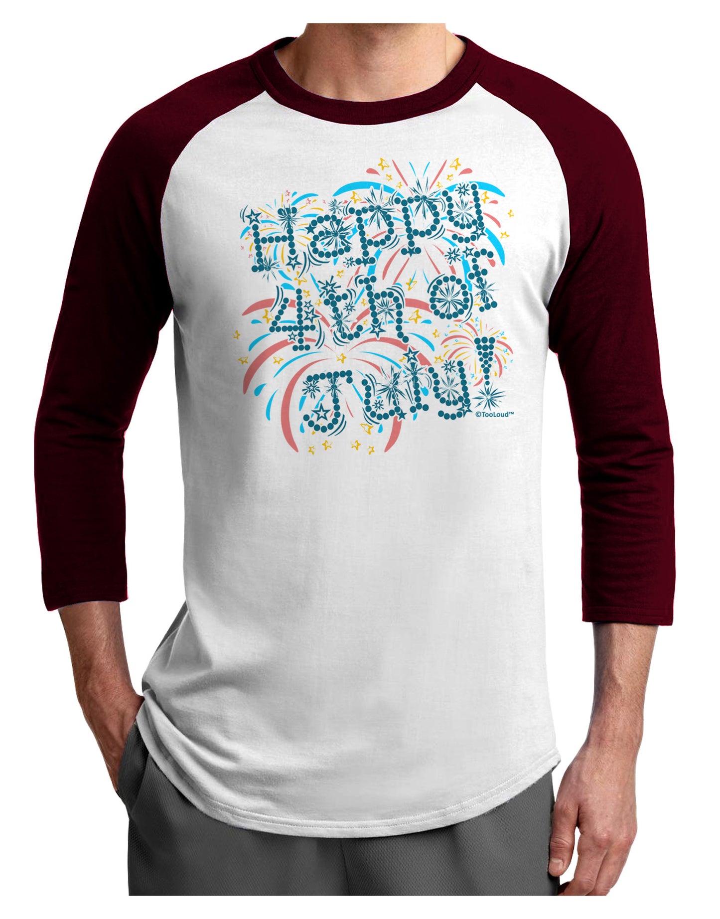 Happy 4th of July - Fireworks Design Adult Raglan Shirt-TooLoud-White-Cardinal-X-Small-Davson Sales
