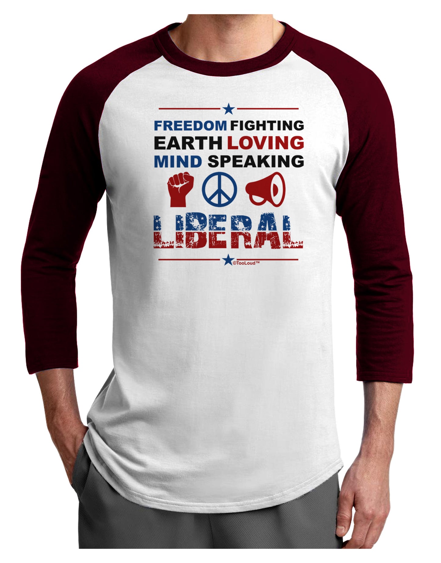 Freedom Fighting Liberal Adult Raglan Shirt-Raglan Shirt-TooLoud-White-Cardinal-X-Small-Davson Sales