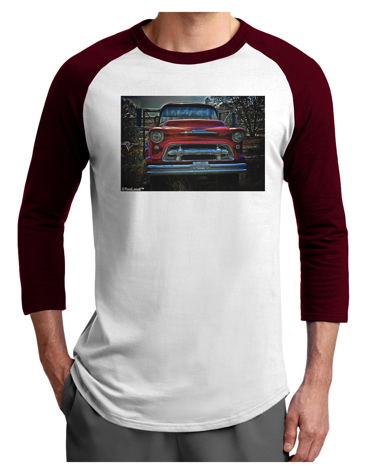 TooLoud Vintage Truck Adult Raglan Shirt-TooLoud-White-Cardinal-X-Small-Davson Sales