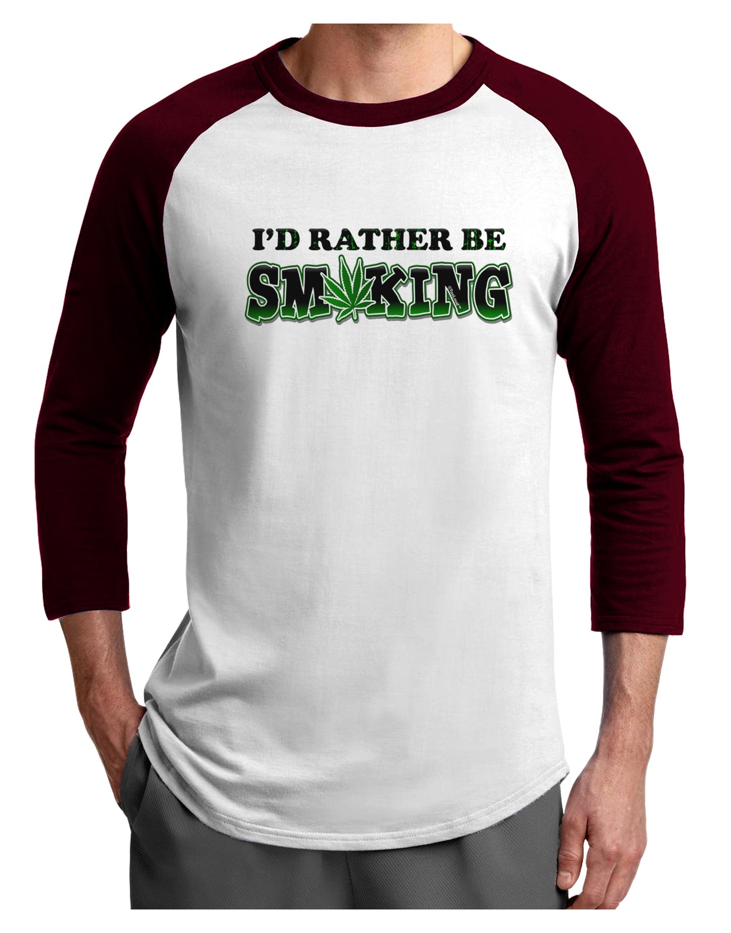 I'd Rather Be Smoking Adult Raglan Shirt-Raglan Shirt-TooLoud-White-Cardinal-X-Small-Davson Sales