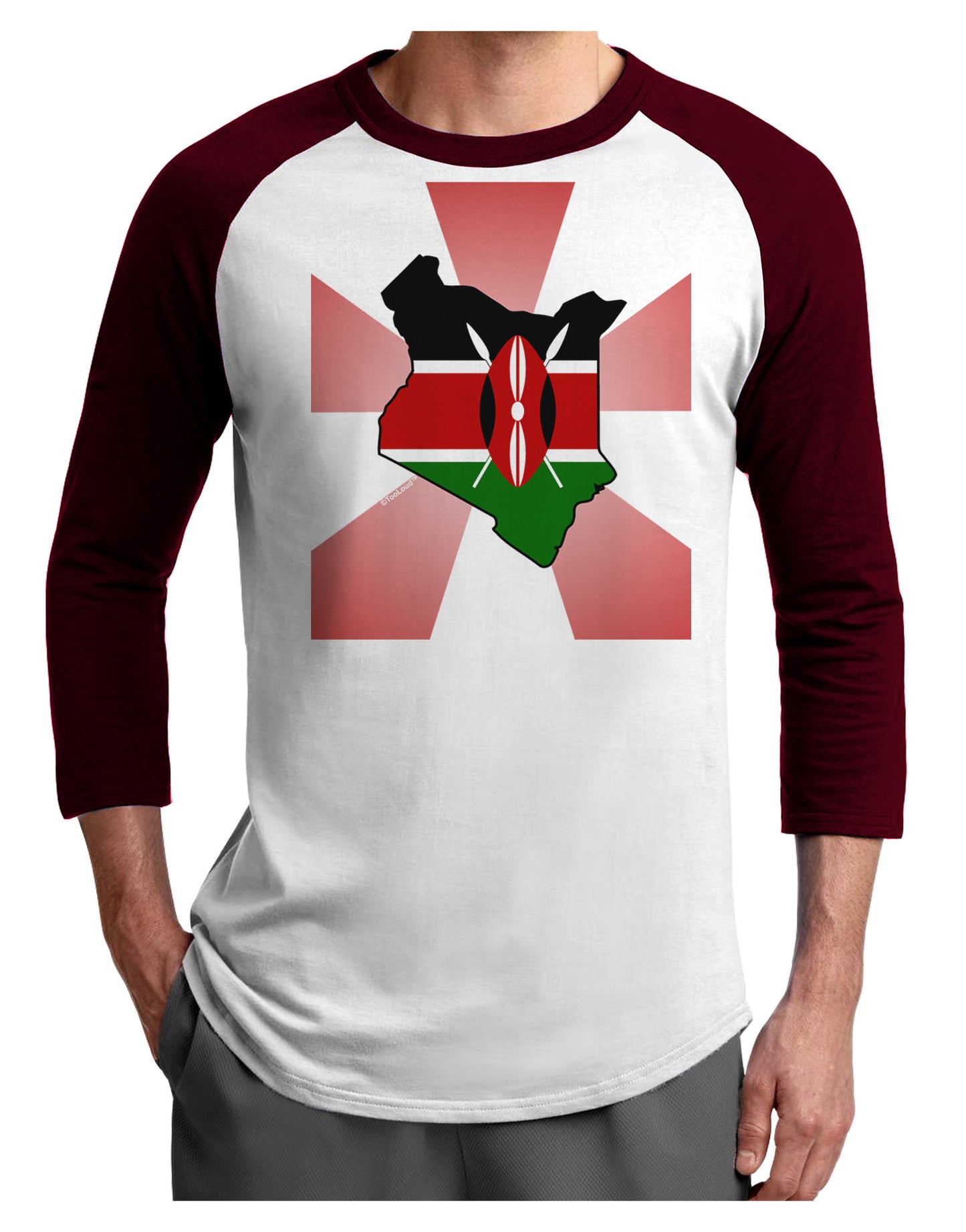 Kenya Flag Design Adult Raglan Shirt-TooLoud-White-Cardinal-X-Small-Davson Sales