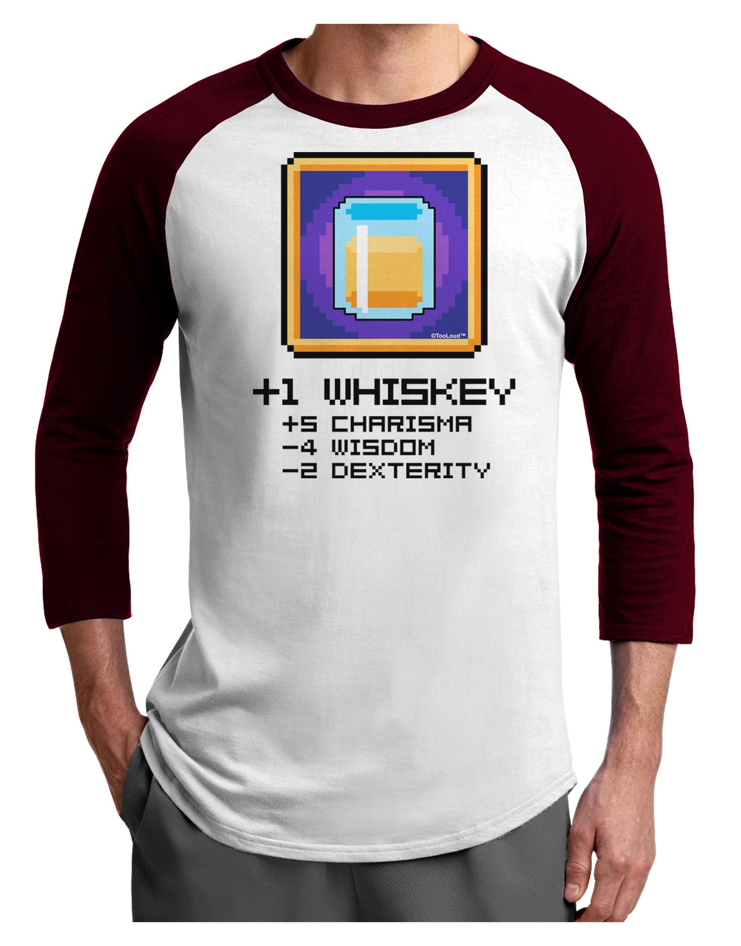 Pixel Whiskey Item Adult Raglan Shirt-TooLoud-White-Cardinal-X-Small-Davson Sales