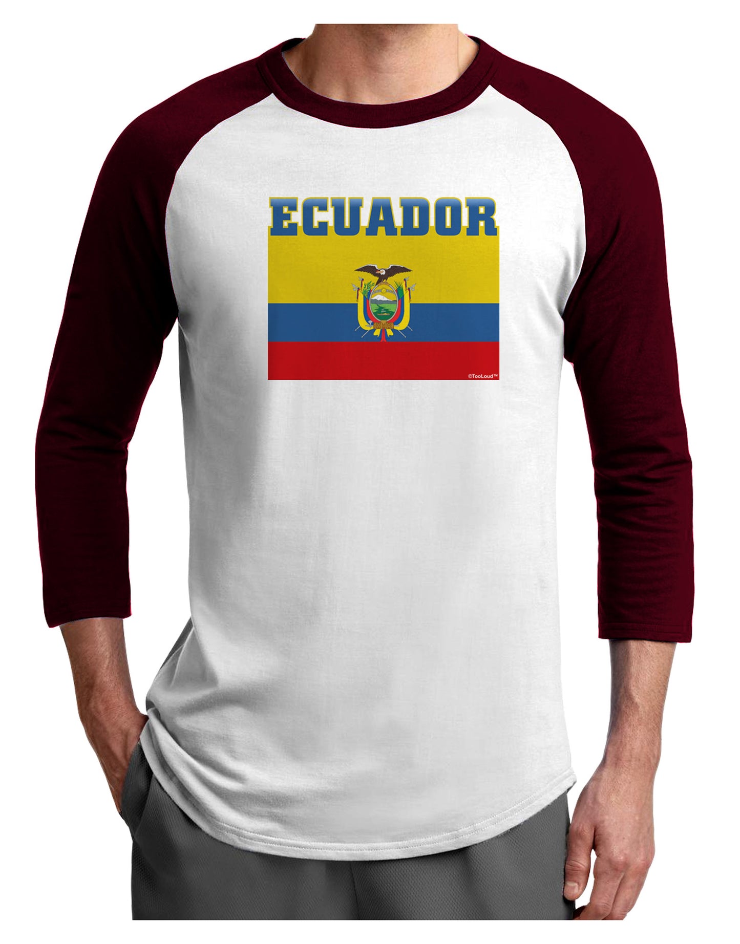 Ecuador Flag Adult Raglan Shirt-Raglan Shirt-TooLoud-White-Cardinal-X-Small-Davson Sales