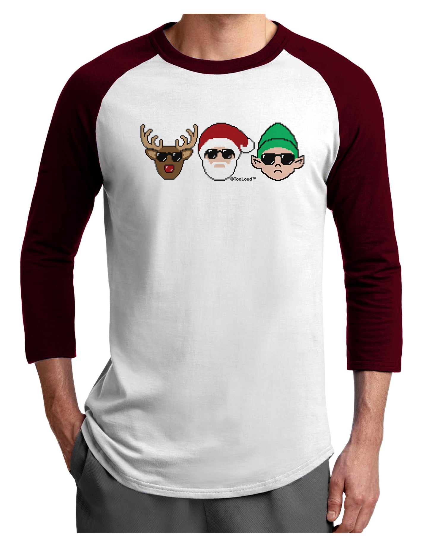 The X-mas Squad Adult Raglan Shirt-TooLoud-White-Cardinal-X-Small-Davson Sales