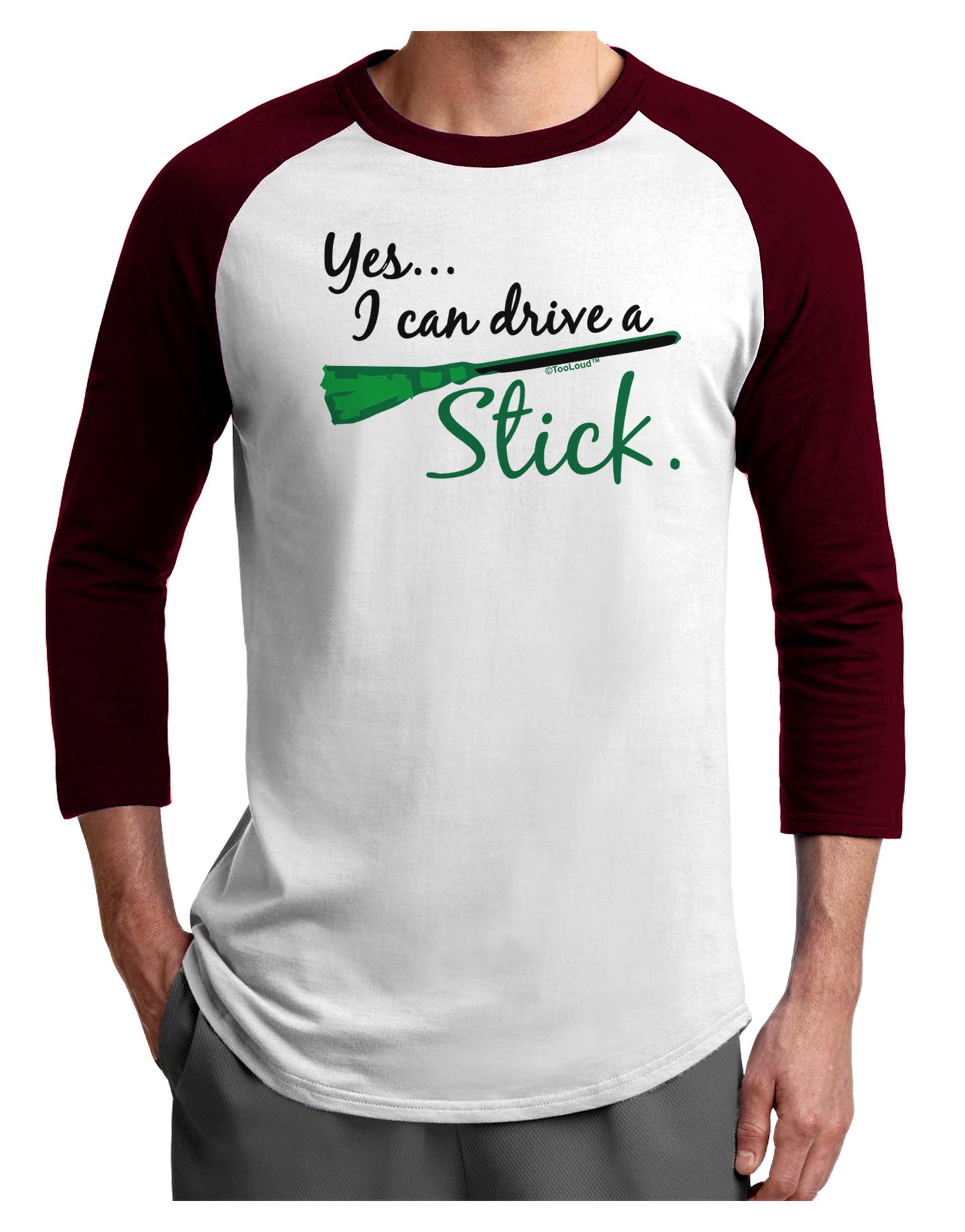 Drive Stick Green Adult Raglan Shirt-Raglan Shirt-TooLoud-White-Cardinal-X-Small-Davson Sales
