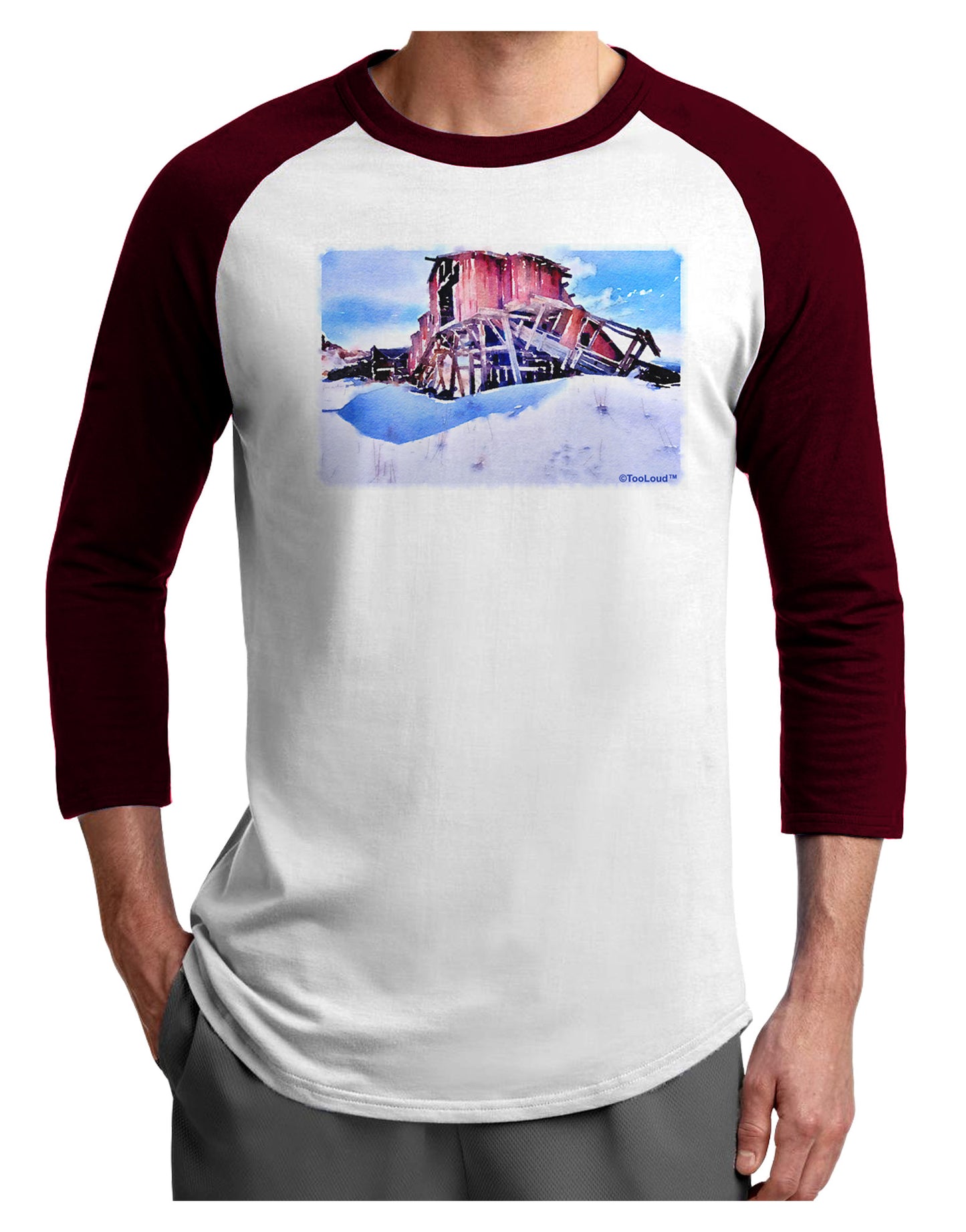 TooLoud Victor Mines Colorado Watercolor Adult Raglan Shirt-TooLoud-White-Cardinal-X-Small-Davson Sales