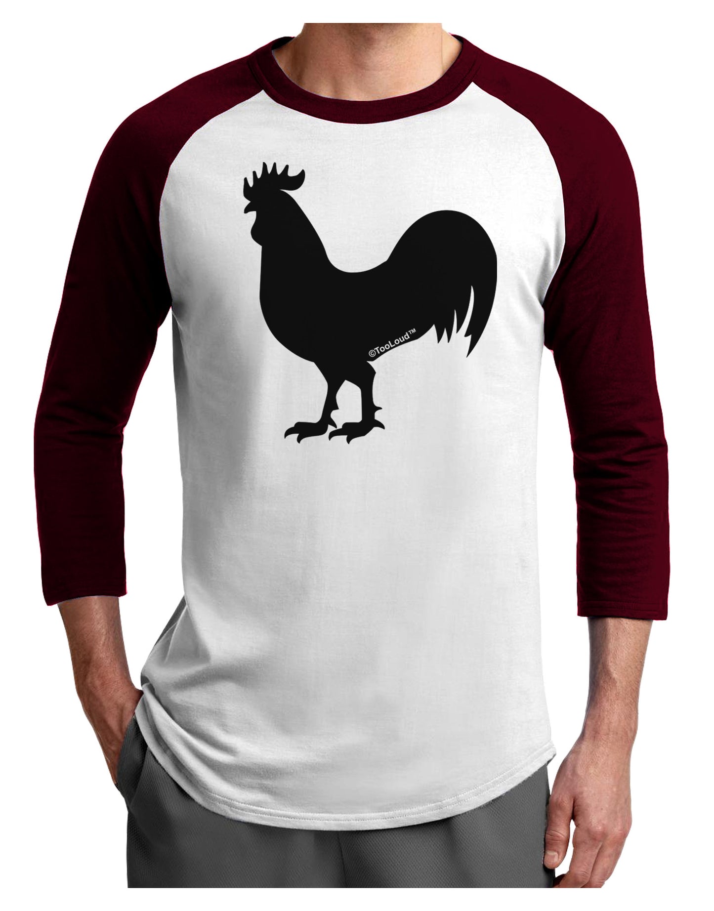 Rooster Silhouette Design Adult Raglan Shirt-Raglan Shirt-TooLoud-White-Cardinal-X-Small-Davson Sales