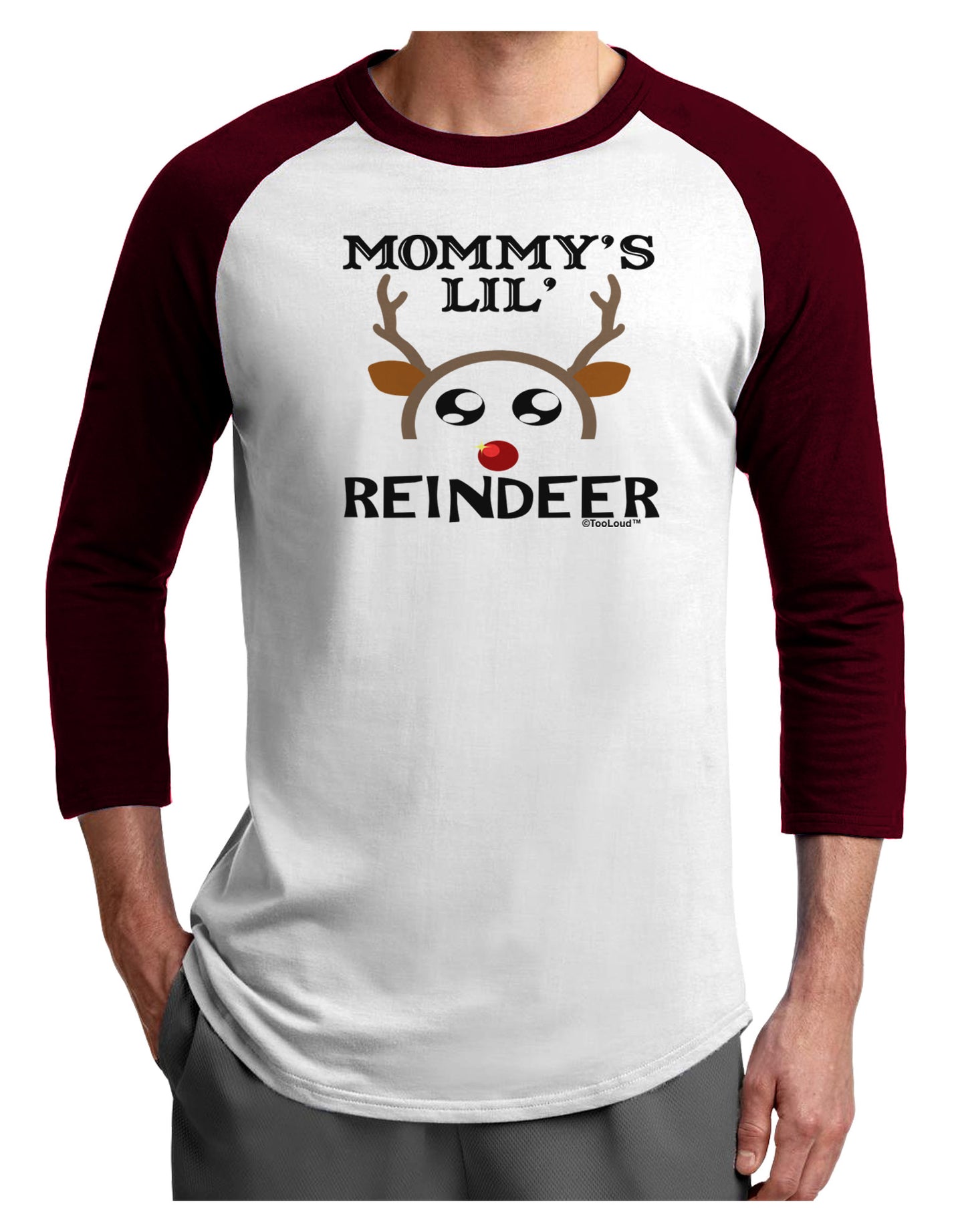 Mommy's Lil Reindeer Boy Adult Raglan Shirt-Raglan Shirt-TooLoud-White-Cardinal-X-Small-Davson Sales