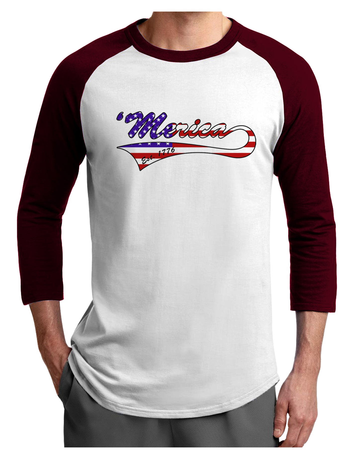 Merica Established 1776 - American Flag Style Adult Raglan Shirt by TooLoud-TooLoud-White-Cardinal-X-Small-Davson Sales