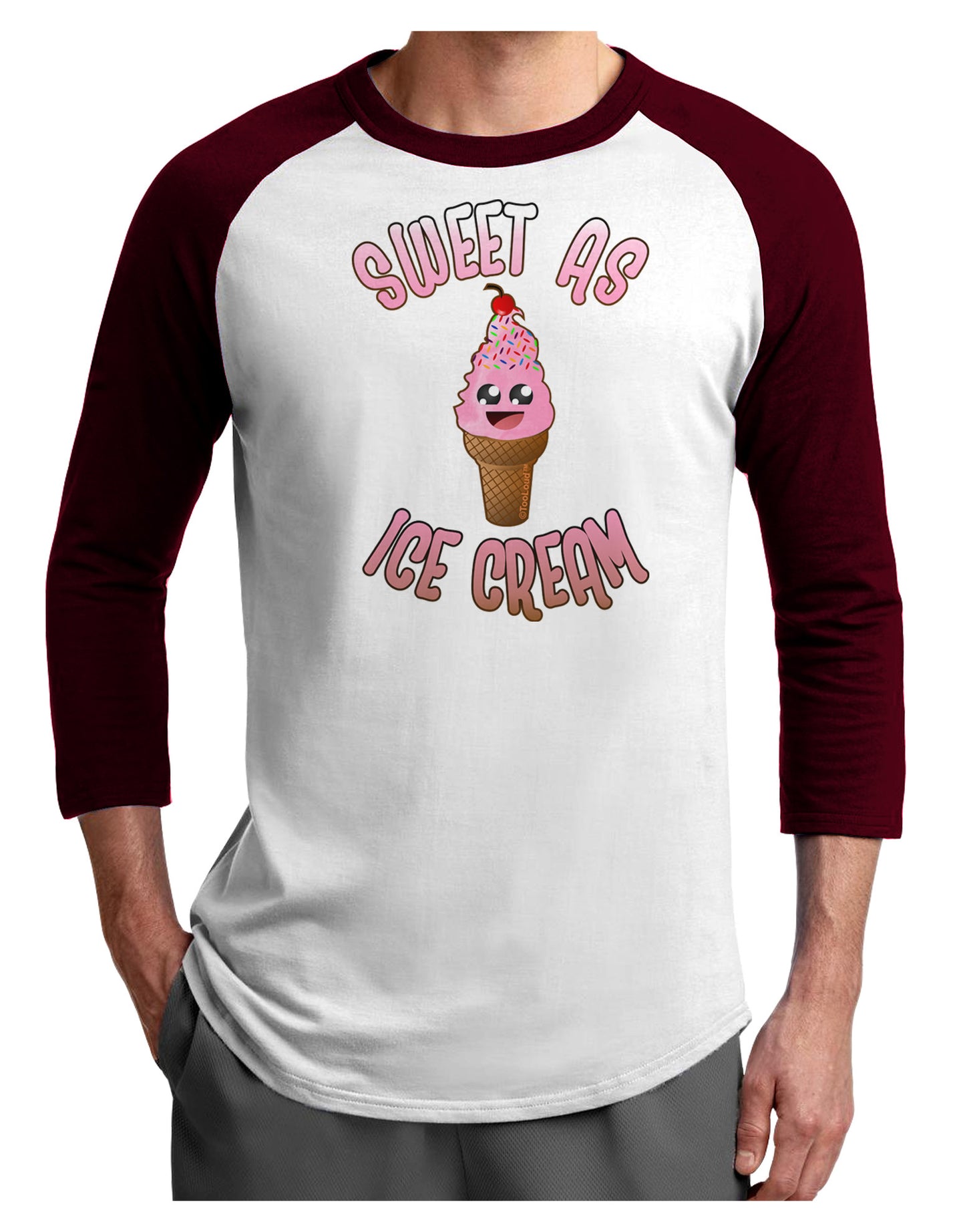 Cute Ice Cream Cone - Sweet As Ice Cream Adult Raglan Shirt-Raglan Shirt-TooLoud-White-Cardinal-X-Small-Davson Sales