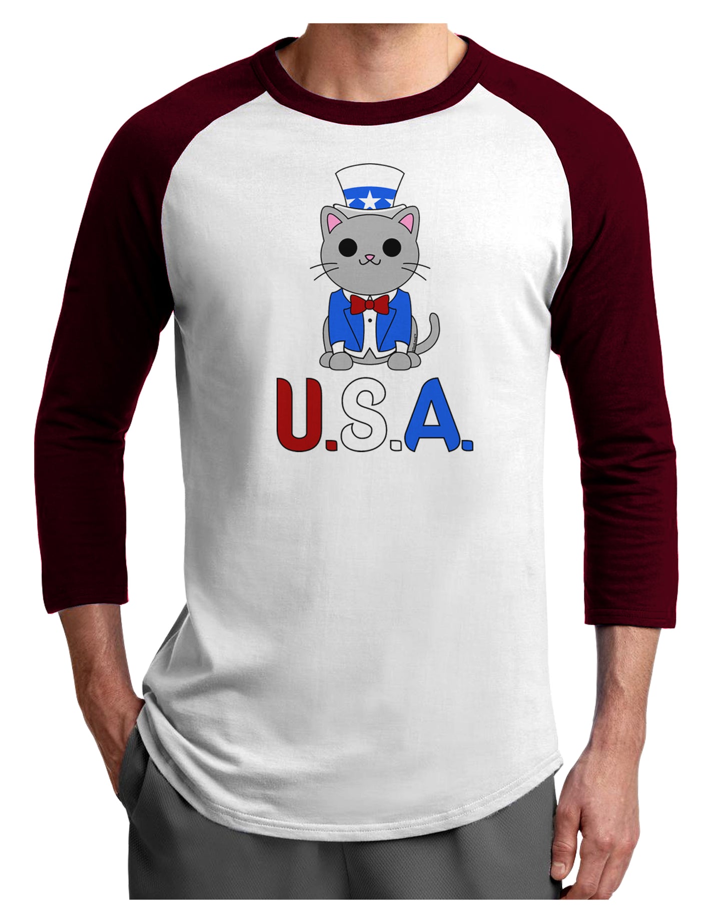 Patriotic Cat - USA Adult Raglan Shirt by TooLoud-TooLoud-White-Cardinal-X-Small-Davson Sales