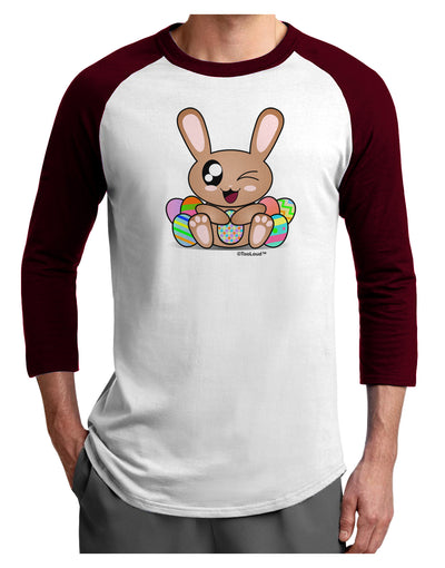 Cute Bunny with Eggs Adult Raglan Shirt-TooLoud-White-Cardinal-X-Small-Davson Sales