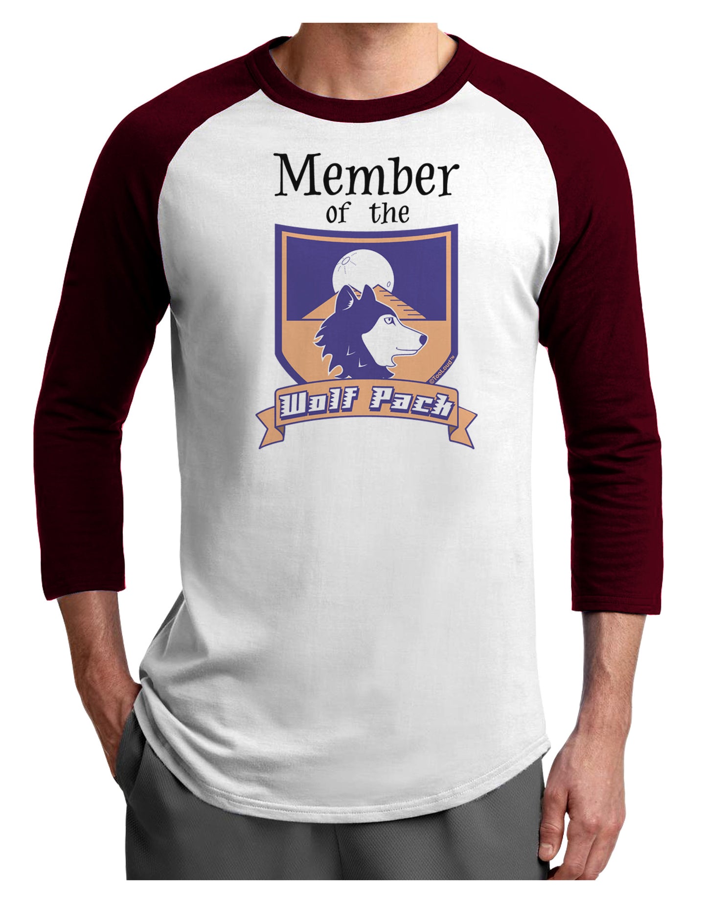 Member of the Wolf Pack Adult Raglan Shirt-TooLoud-White-Cardinal-X-Small-Davson Sales