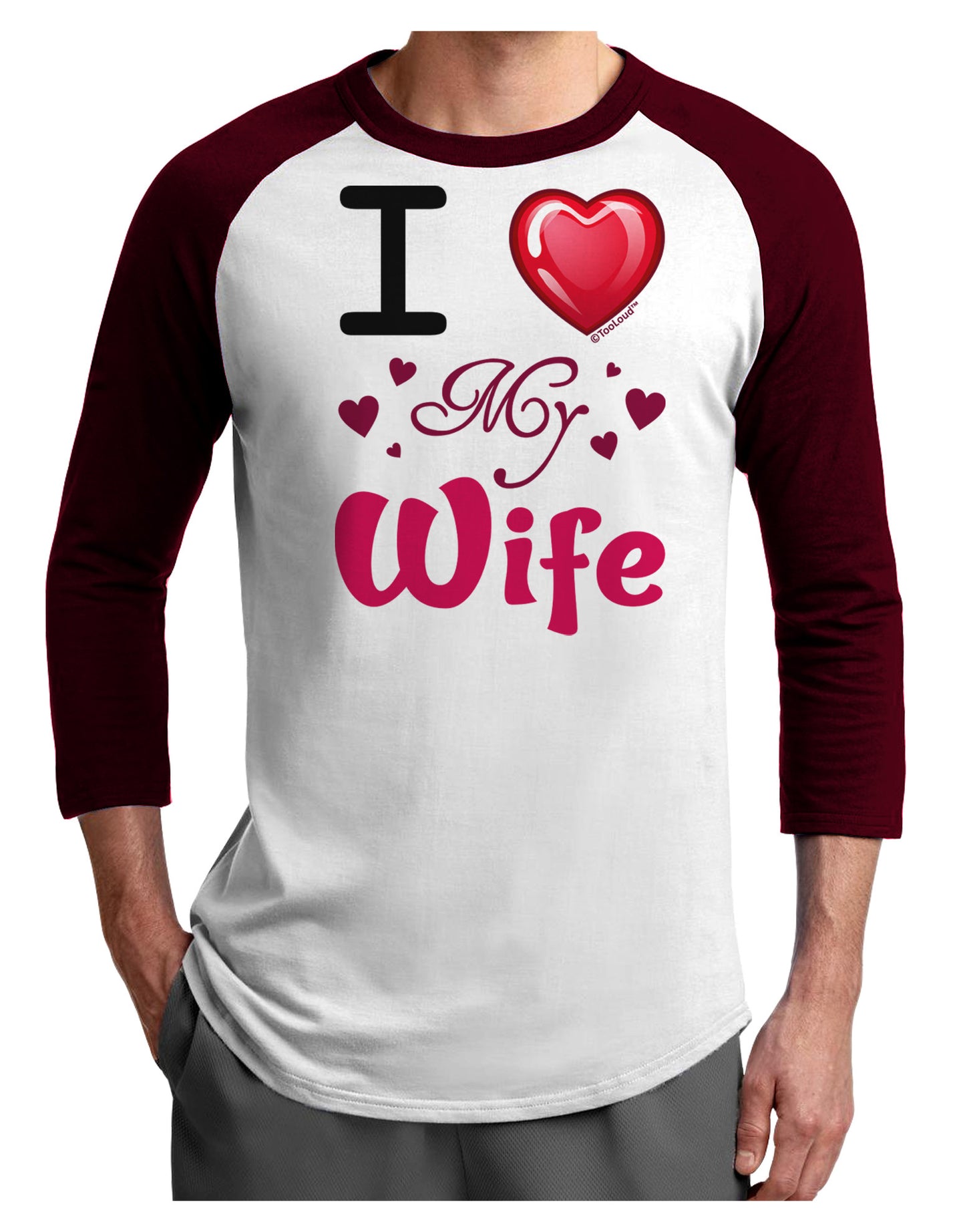 I Love Heart My Wife Adult Raglan Shirt-Raglan Shirt-TooLoud-White-Cardinal-X-Small-Davson Sales