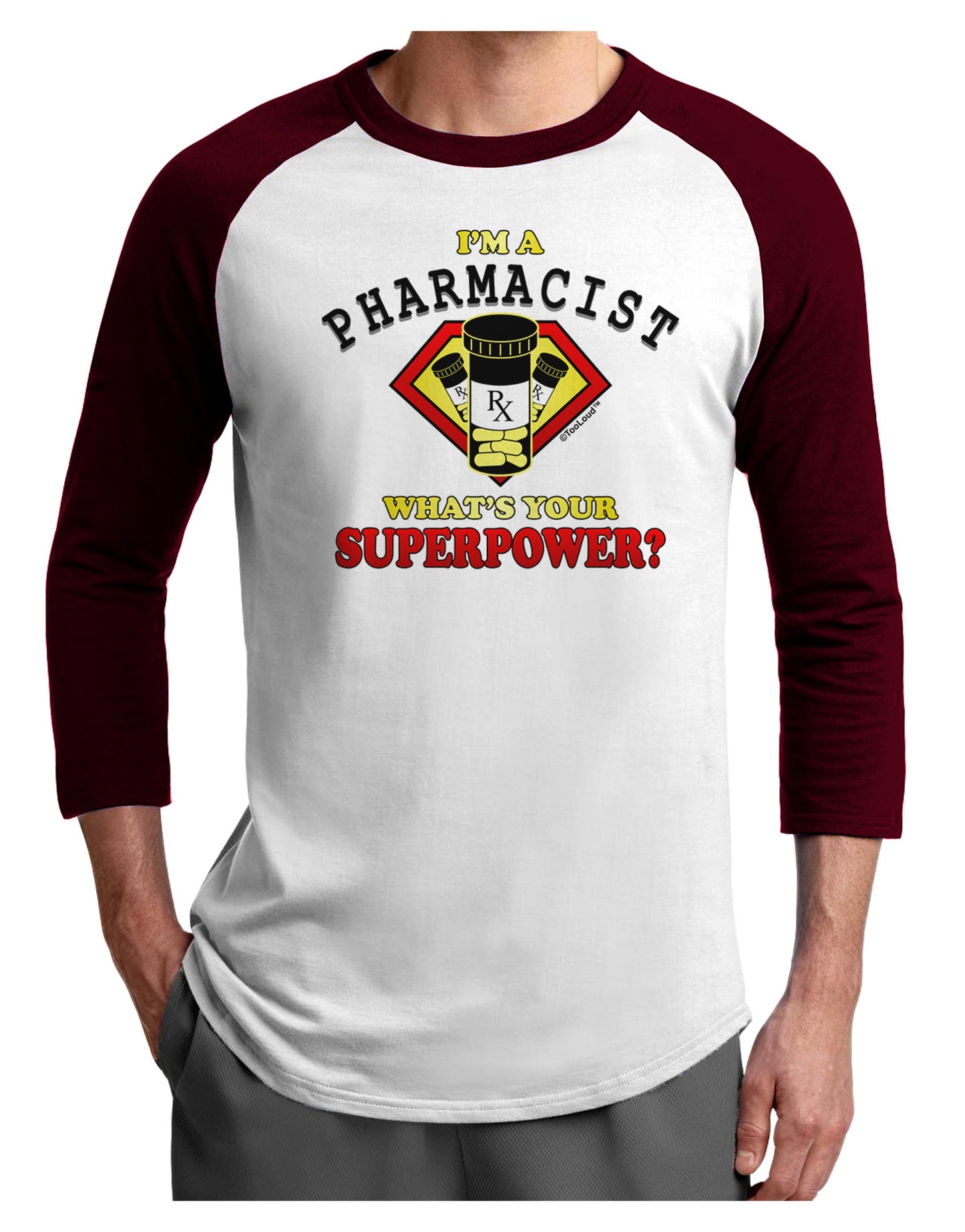 Pharmacist - Superpower Adult Raglan Shirt-TooLoud-White-Cardinal-X-Small-Davson Sales
