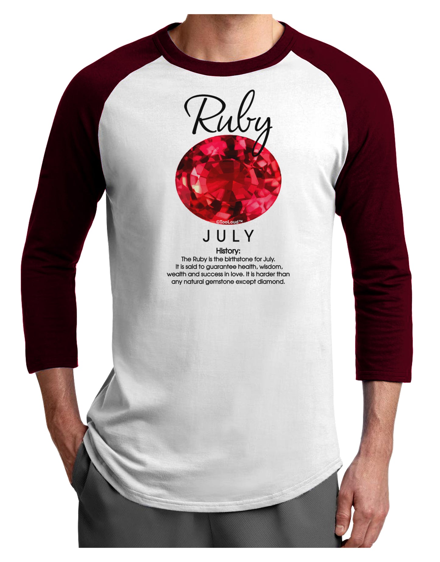 Birthstone Ruby Adult Raglan Shirt-Raglan Shirt-TooLoud-White-Cardinal-X-Small-Davson Sales
