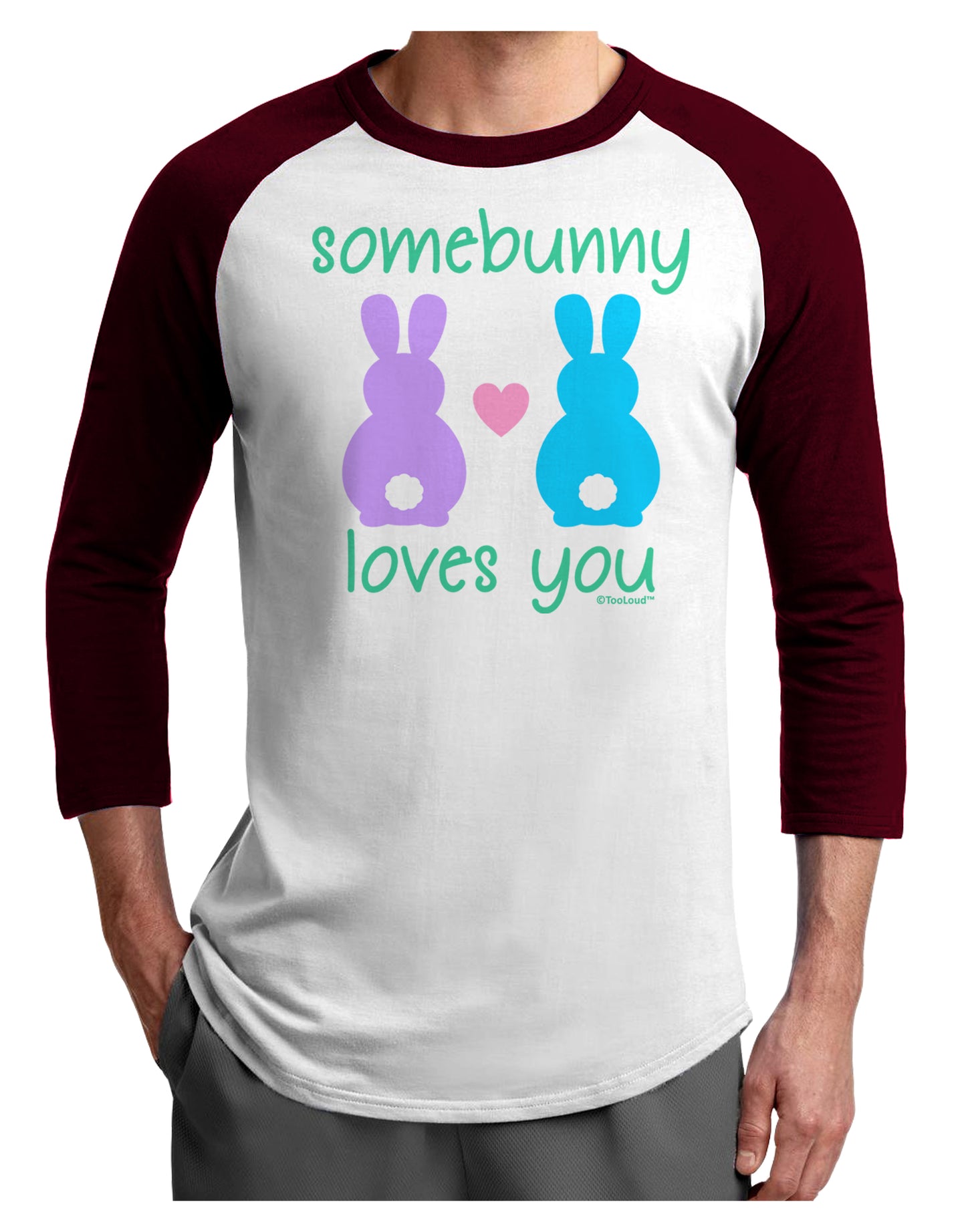 Somebunny Loves You Adult Raglan Shirt by TooLoud-TooLoud-White-Cardinal-X-Small-Davson Sales