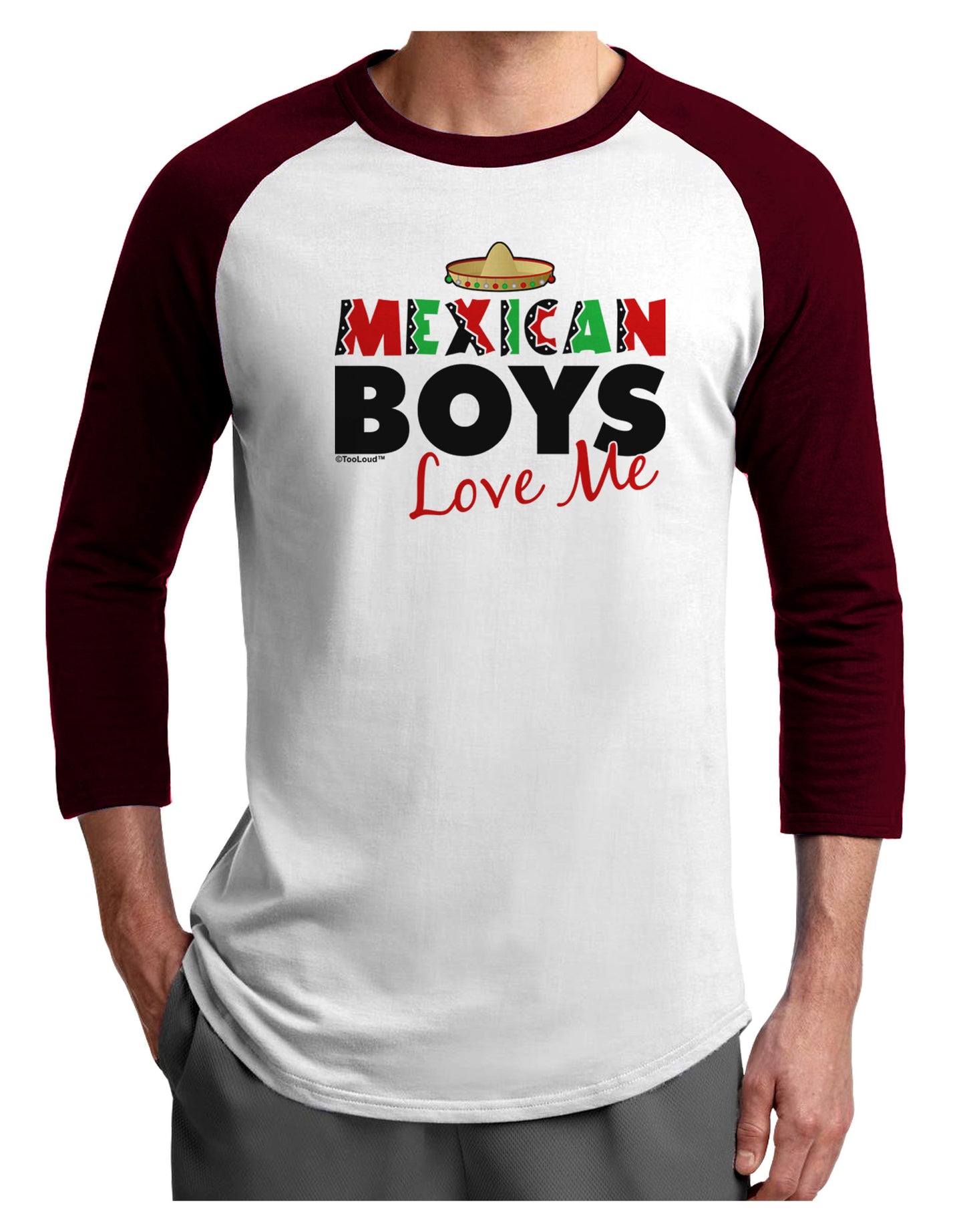 Mexican Boys Love Me Adult Raglan Shirt-TooLoud-White-Cardinal-X-Small-Davson Sales