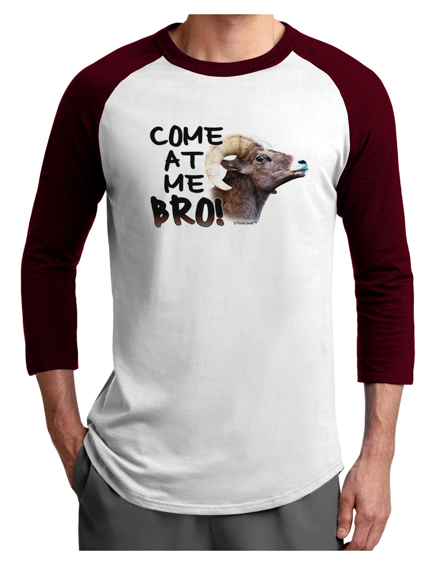Come At Me Bro Big Horn Adult Raglan Shirt-Raglan Shirt-TooLoud-White-Cardinal-X-Small-Davson Sales