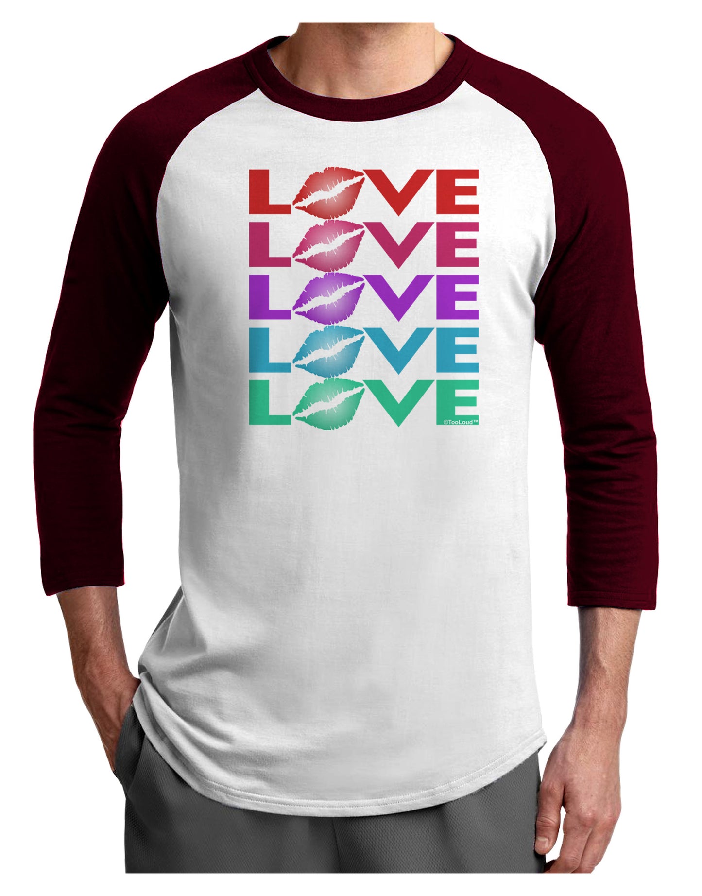 Colorful Love Kisses Adult Raglan Shirt-Raglan Shirt-TooLoud-White-Cardinal-X-Small-Davson Sales