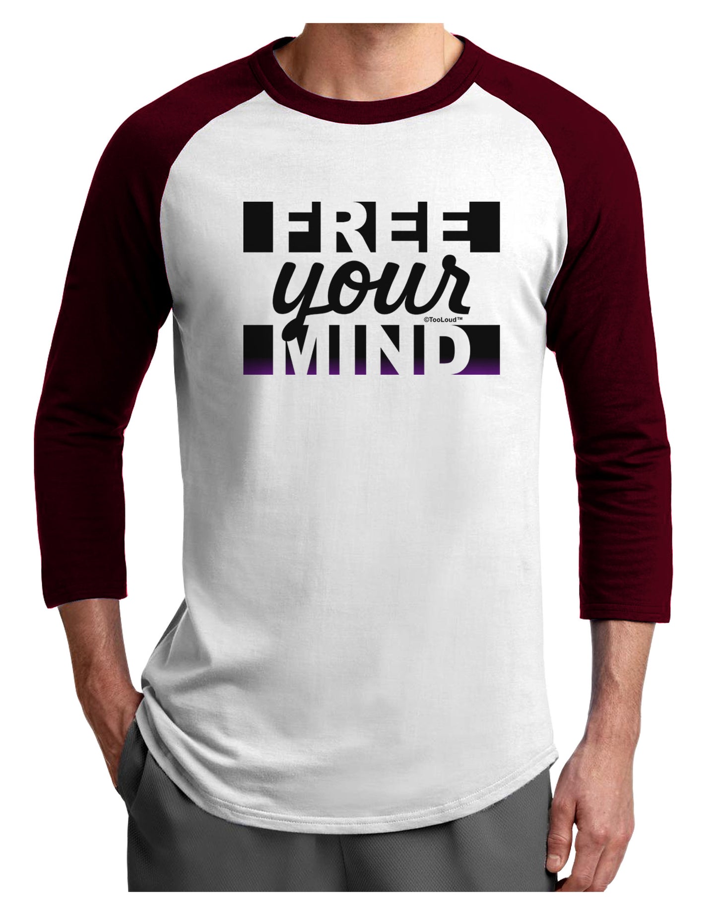 Free Your Mind Text Adult Raglan Shirt-Raglan Shirt-TooLoud-White-Cardinal-X-Small-Davson Sales