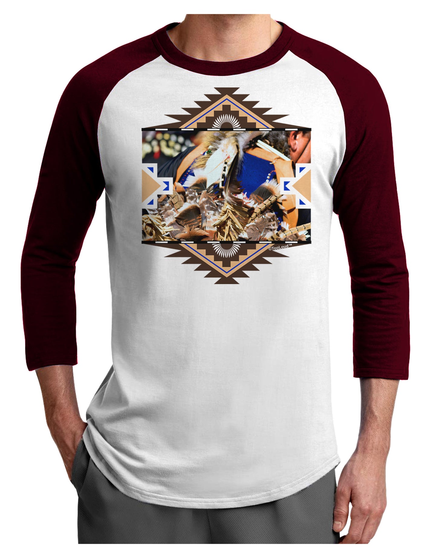 Native American Dancer 1 Adult Raglan Shirt-TooLoud-White-Cardinal-X-Small-Davson Sales