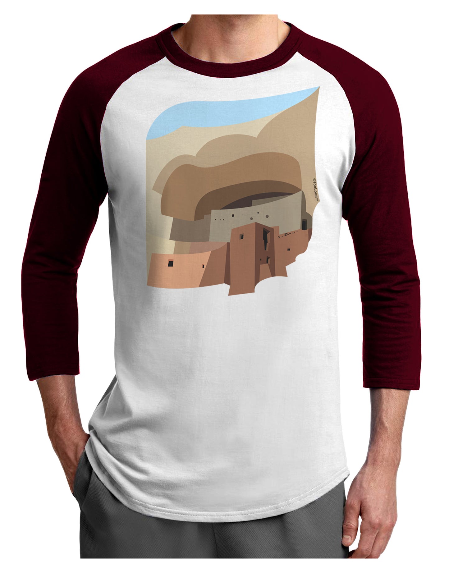 Montezuma Castle Artwork Adult Raglan Shirt-Raglan Shirt-TooLoud-White-Cardinal-X-Small-Davson Sales