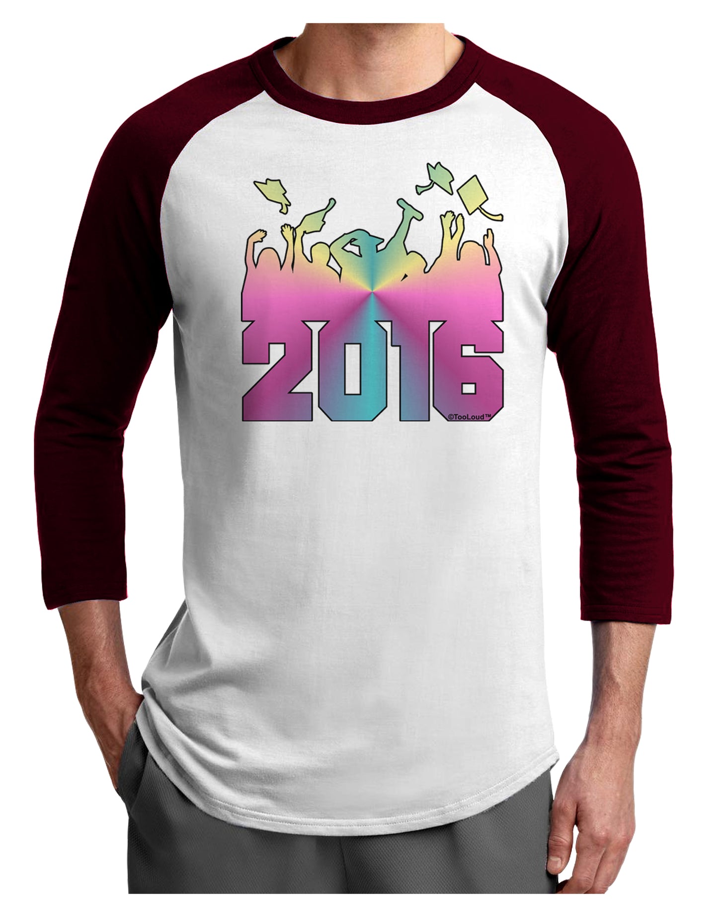 Current Year Graduation Color Adult Raglan Shirt-Raglan Shirt-TooLoud-White-Cardinal-X-Small-Davson Sales