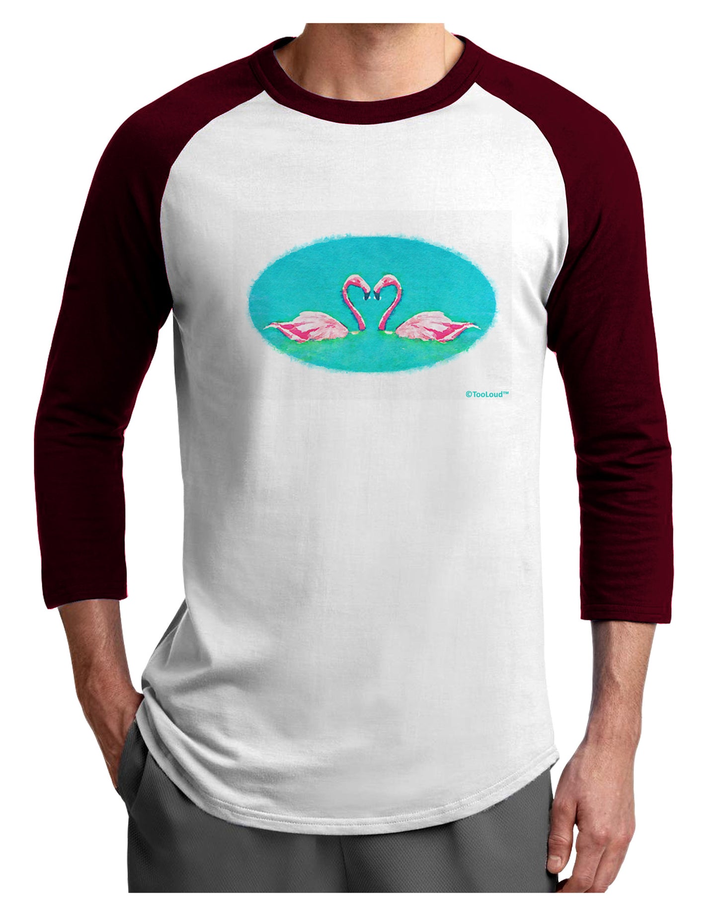 Love Birds - Flamingos Watercolor Adult Raglan Shirt-TooLoud-White-Cardinal-X-Small-Davson Sales