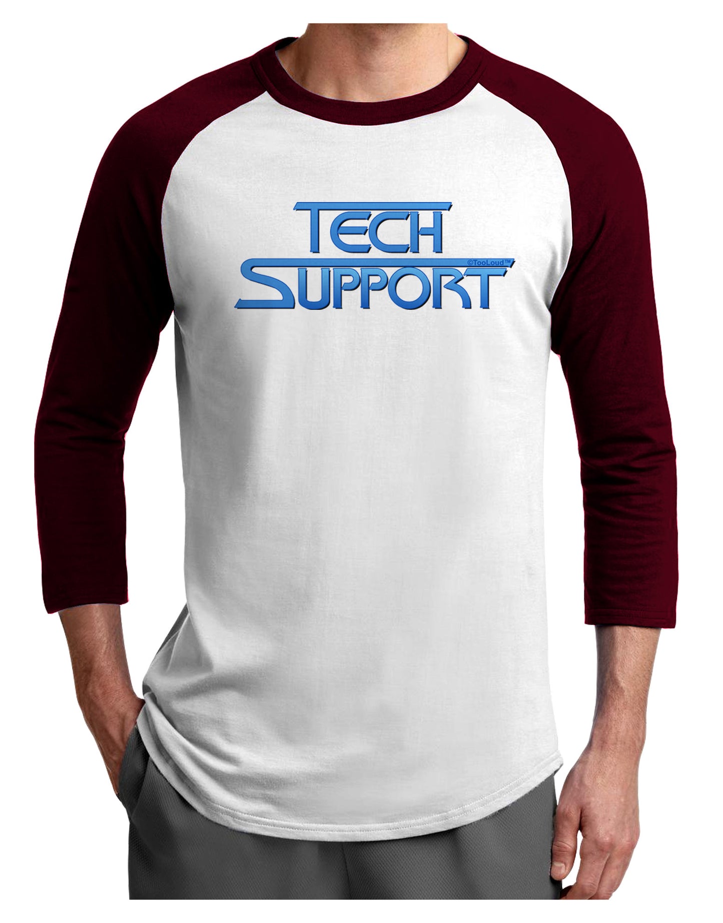 Tech Support Logo Adult Raglan Shirt-TooLoud-White-Cardinal-X-Small-Davson Sales