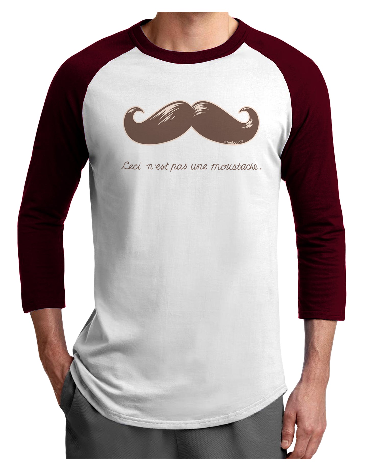 Ceci n'est pas une moustache Adult Raglan Shirt-Raglan Shirt-TooLoud-White-Cardinal-X-Small-Davson Sales