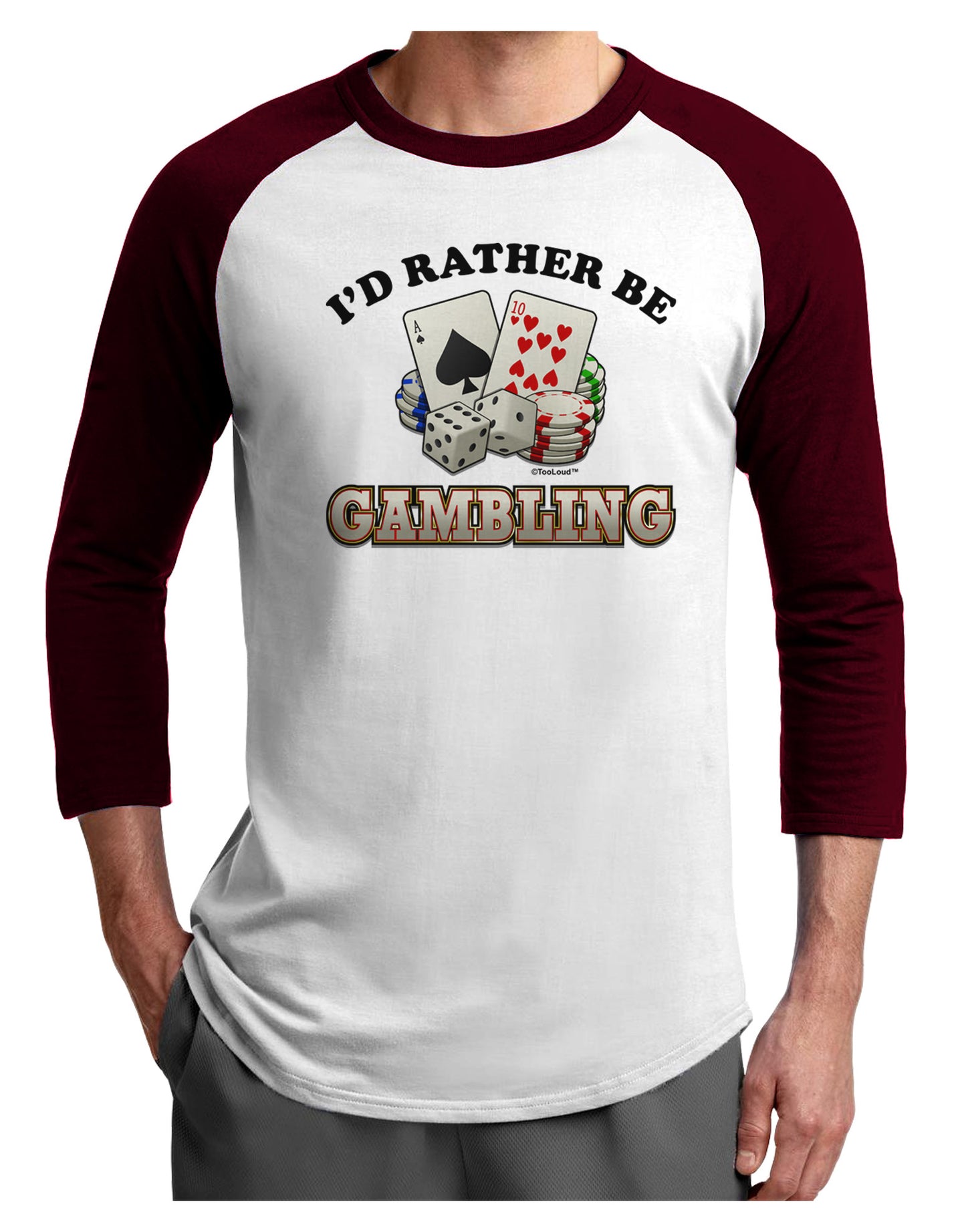 I'd Rather Be Gambling Adult Raglan Shirt-Raglan Shirt-TooLoud-White-Cardinal-X-Small-Davson Sales
