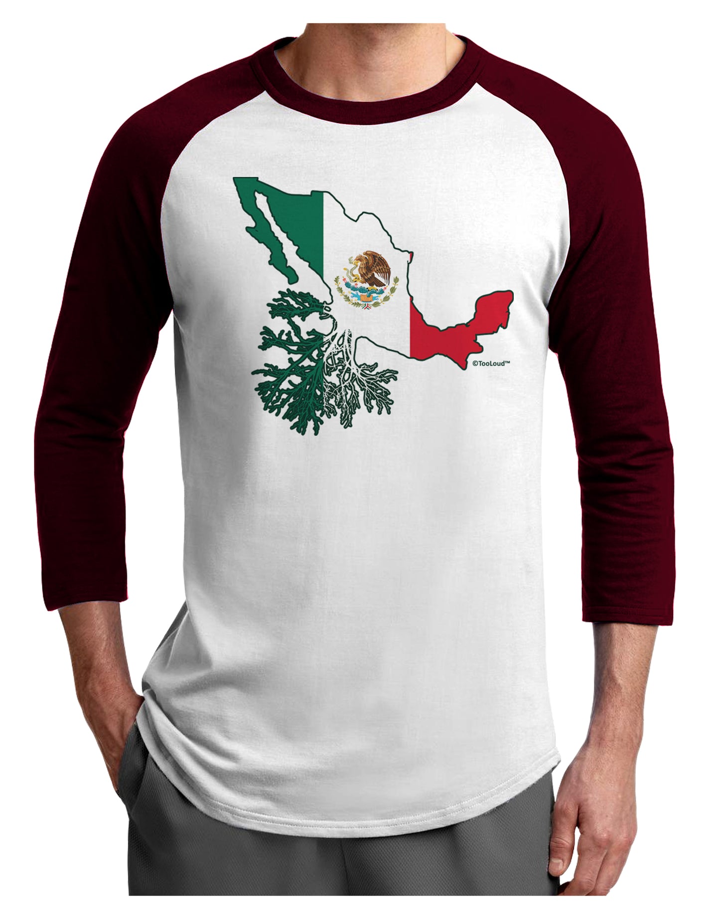 Mexican Roots - Mexico Outline Mexican Flag Adult Raglan Shirt by TooLoud-TooLoud-White-Cardinal-X-Small-Davson Sales