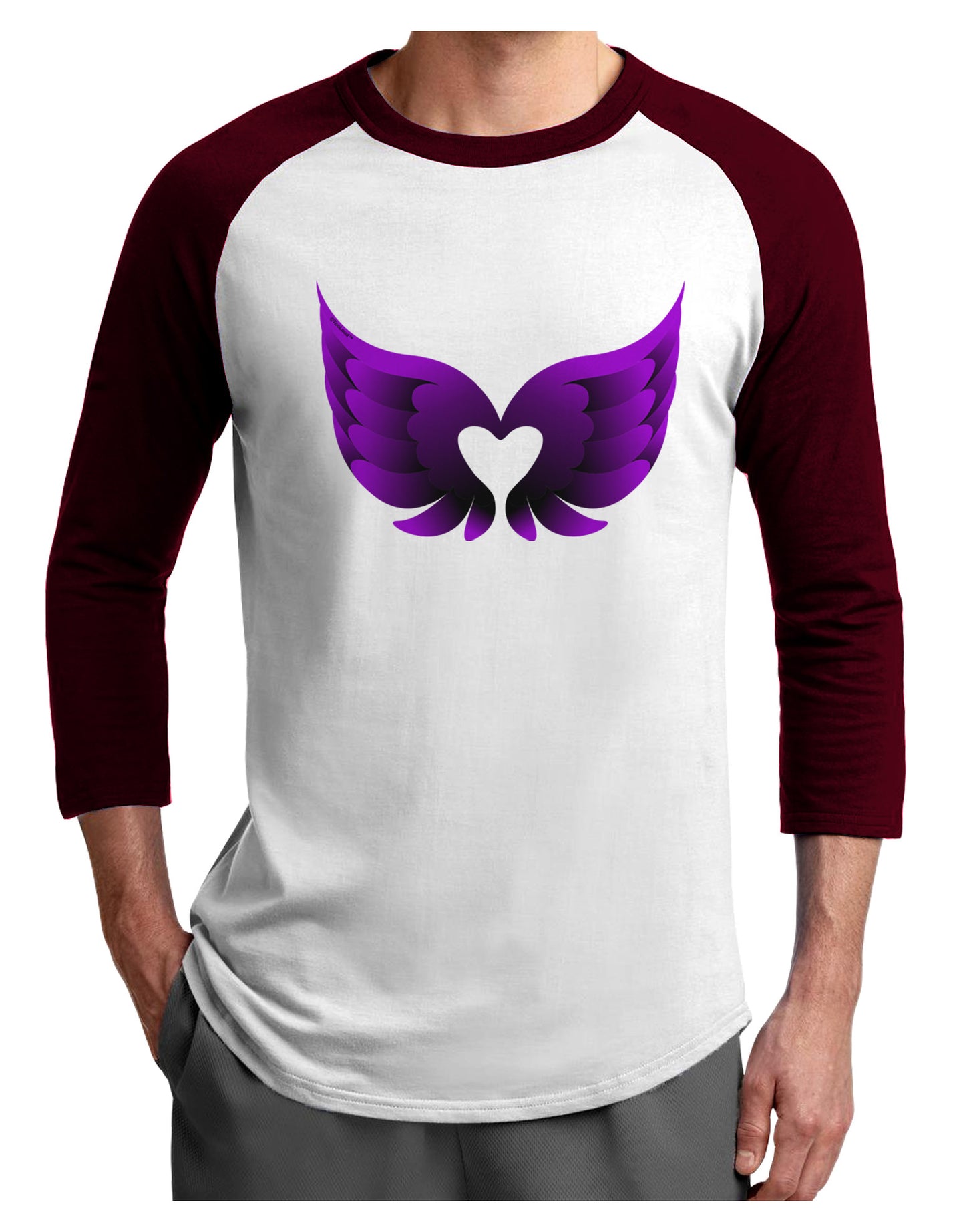 Cute Dark Angel Wings Black and Purple Heart Adult Raglan Shirt-TooLoud-White-Cardinal-X-Small-Davson Sales