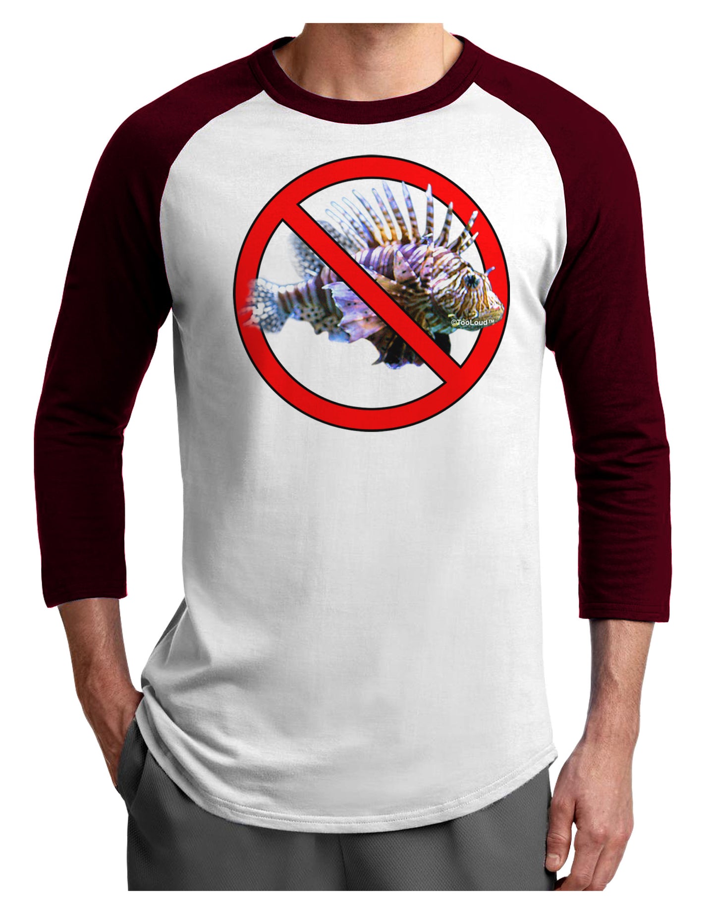 No Lionfish Adult Raglan Shirt-Raglan Shirt-TooLoud-White-Cardinal-X-Small-Davson Sales