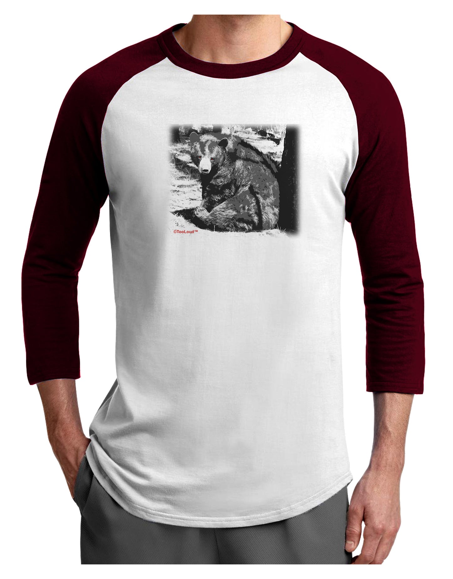 Creepy Black Bear Adult Raglan Shirt-Raglan Shirt-TooLoud-White-Cardinal-X-Small-Davson Sales