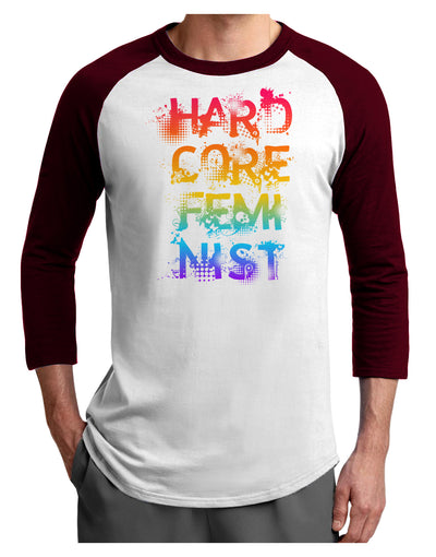 Hardcore Feminist - Rainbow Adult Raglan Shirt-TooLoud-White-Cardinal-X-Small-Davson Sales