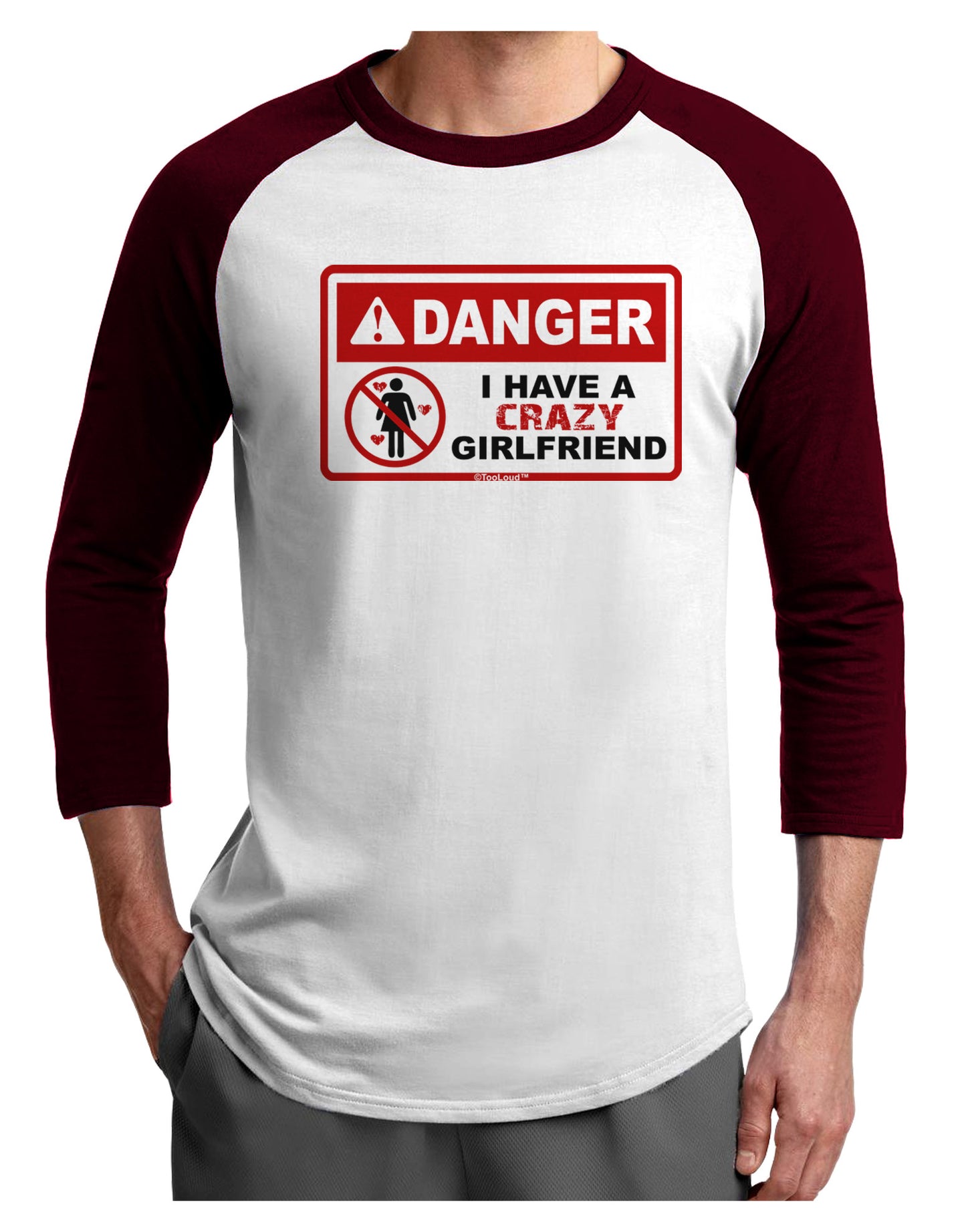 Danger - Crazy Girlfriend Adult Raglan Shirt-Raglan Shirt-TooLoud-White-Cardinal-X-Small-Davson Sales