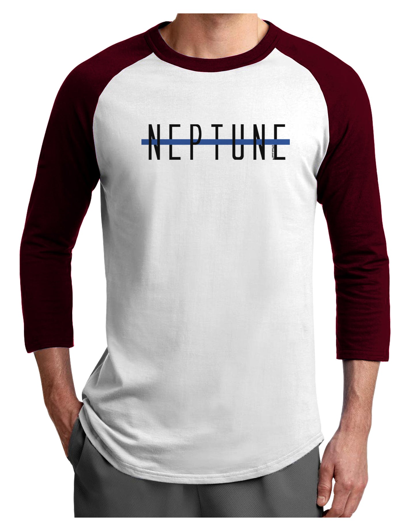 Planet Neptune Text Only Adult Raglan Shirt-Raglan Shirt-TooLoud-White-Cardinal-X-Small-Davson Sales
