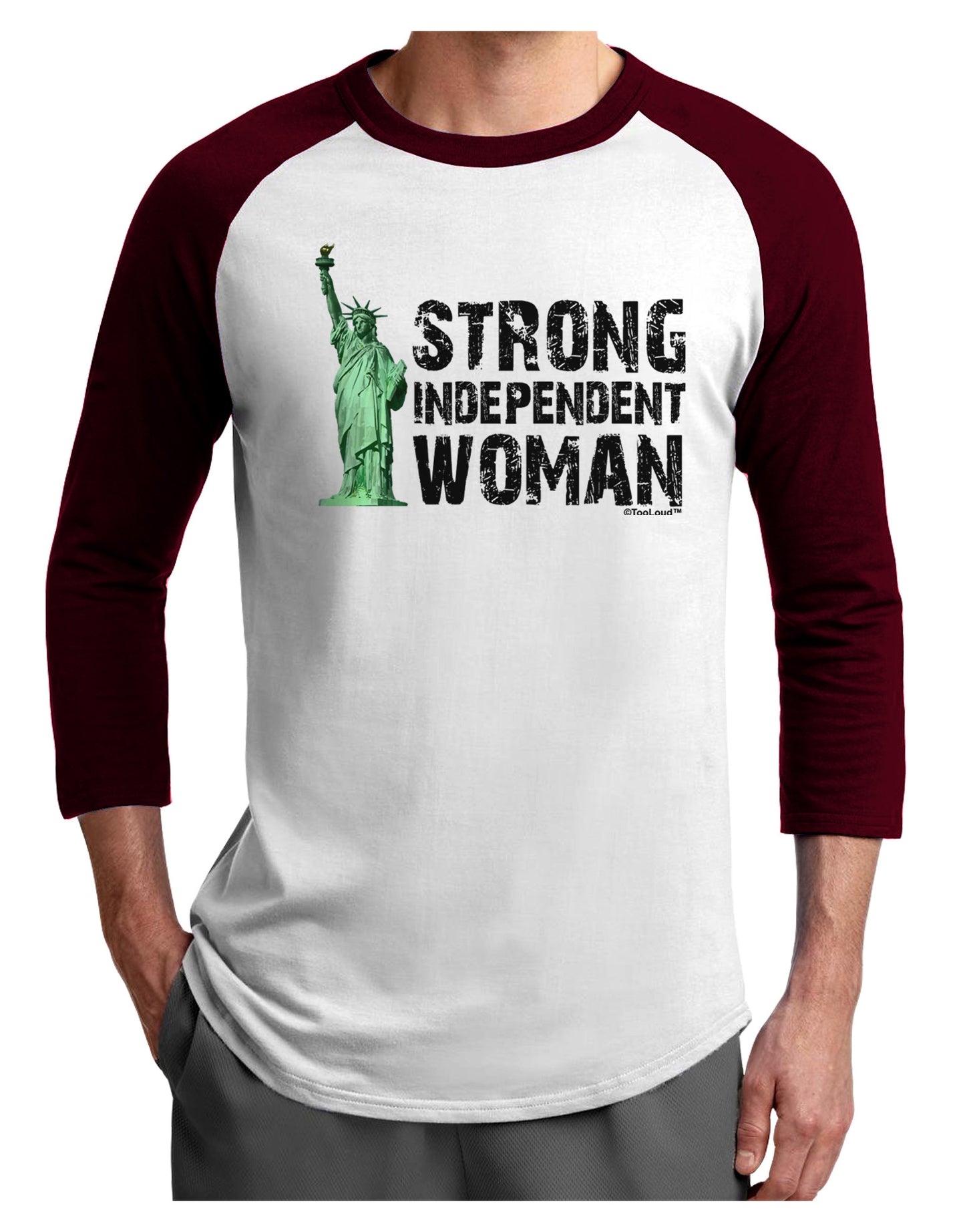 Statue of Liberty Strong Woman Adult Raglan Shirt-Raglan Shirt-TooLoud-White-Cardinal-X-Small-Davson Sales
