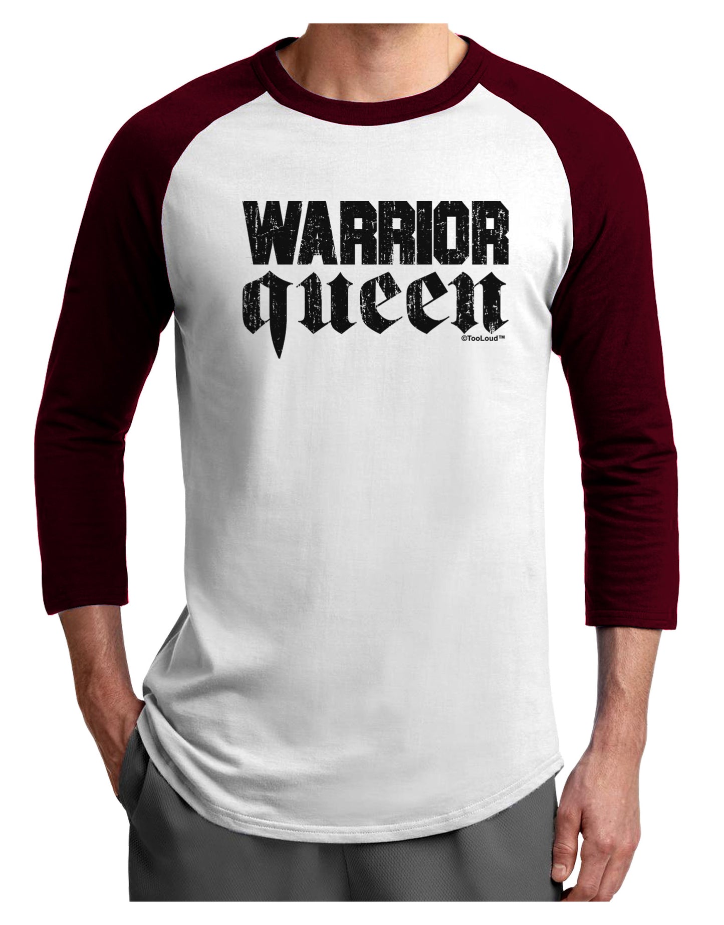 Warrior Queen Script Adult Raglan Shirt-TooLoud-White-Cardinal-X-Small-Davson Sales