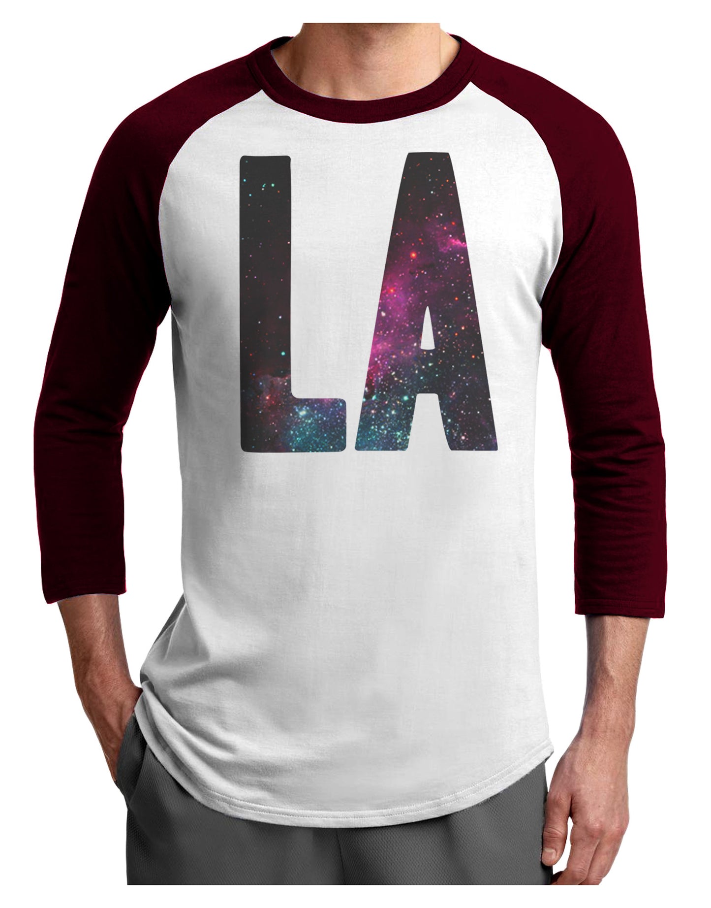 LA Outer Space Desgin Adult Raglan Shirt-Raglan Shirt-TooLoud-White-Cardinal-X-Small-Davson Sales